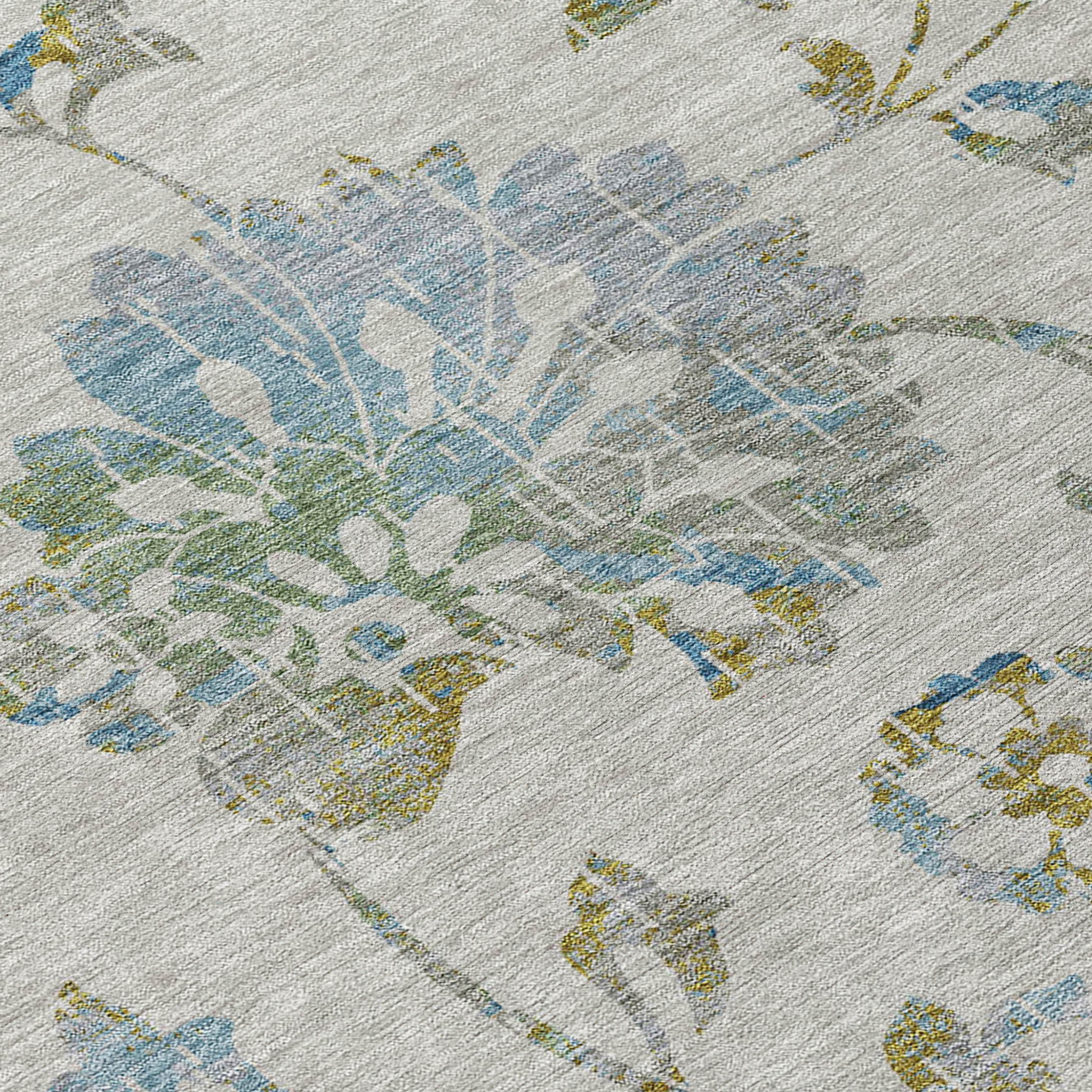 10' X 14' Taupe Navy Blue And Denim Blue Floral Washable Indoor Outdoor Area Rug - 1 - Sports & Outdoor