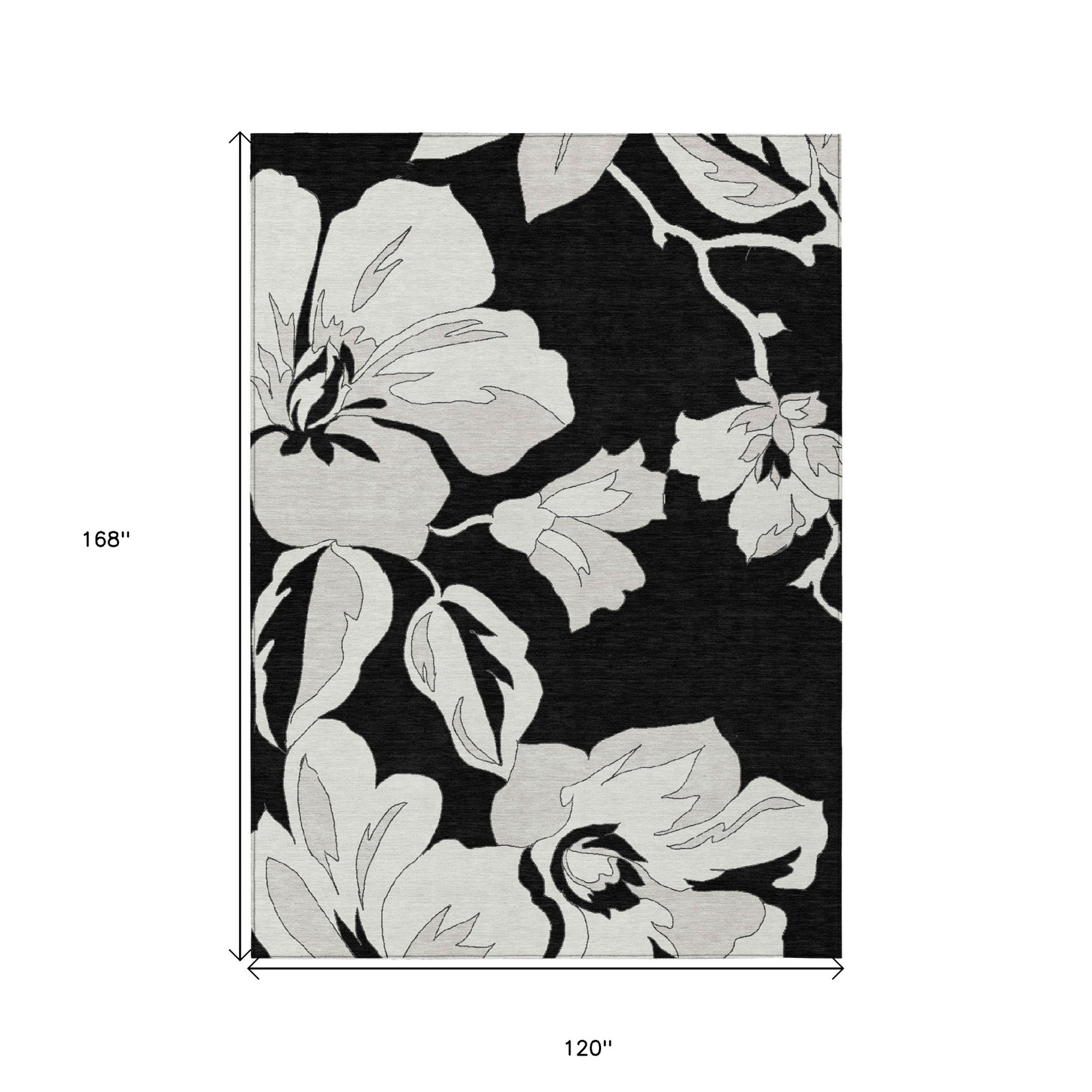 10' X 14' Black Gray And Silver Floral Washable Indoor Outdoor Area Rug - 1 - Sports & Outdoor