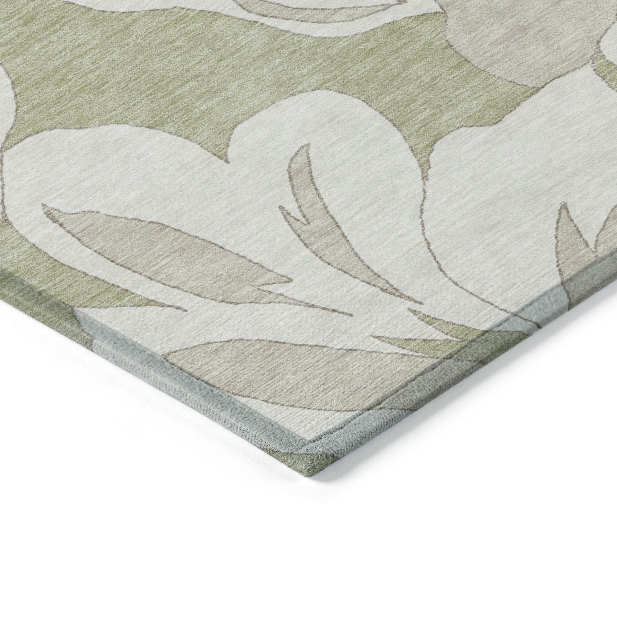 10' X 14' Artichoke Green Ivory And Taupe Floral Washable Indoor Outdoor Area Rug - 1 - Sports & Outdoor