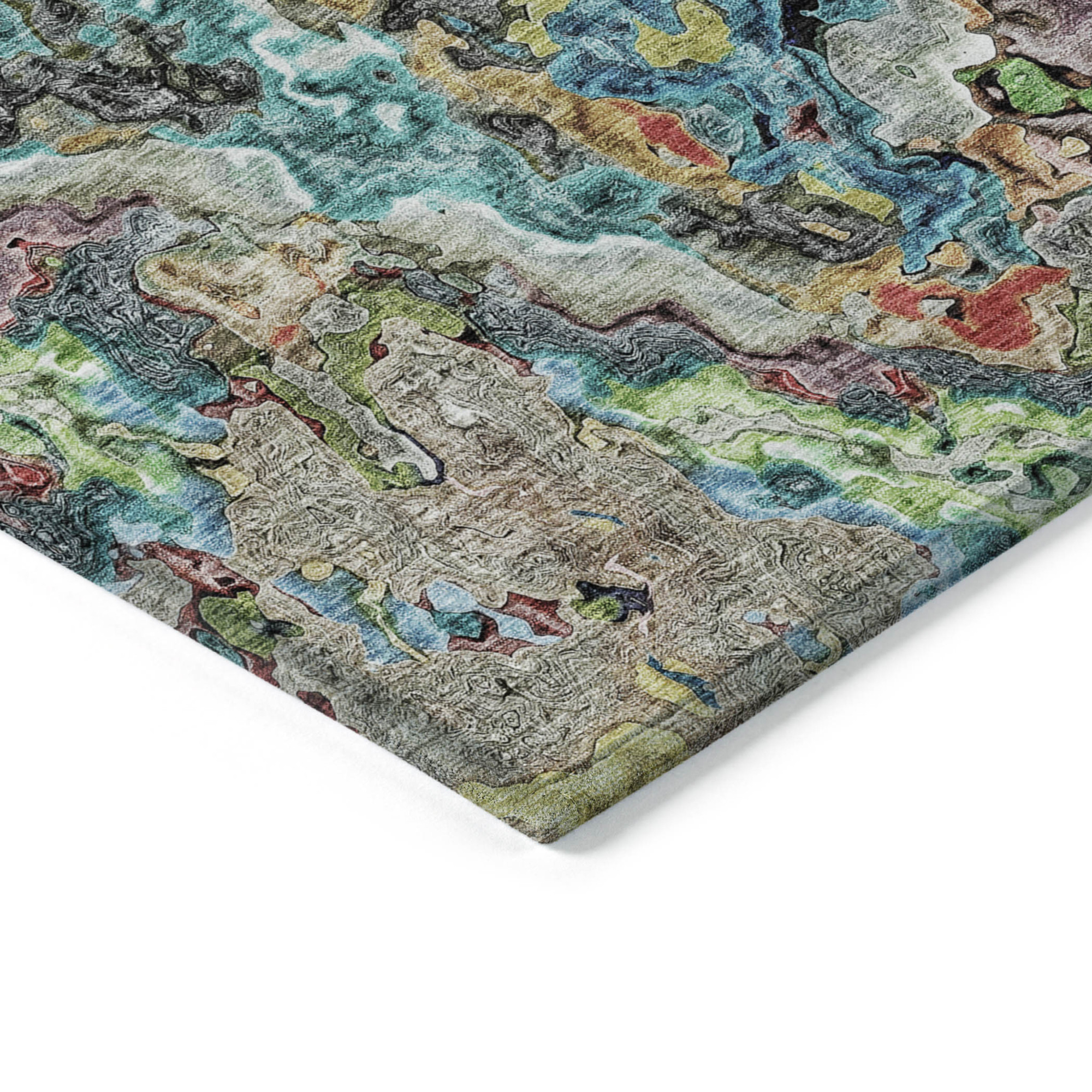 10' X 14' Orange And Teal Blue Abstract Washable Indoor Outdoor Area Rug - 1 - Sports & Outdoor