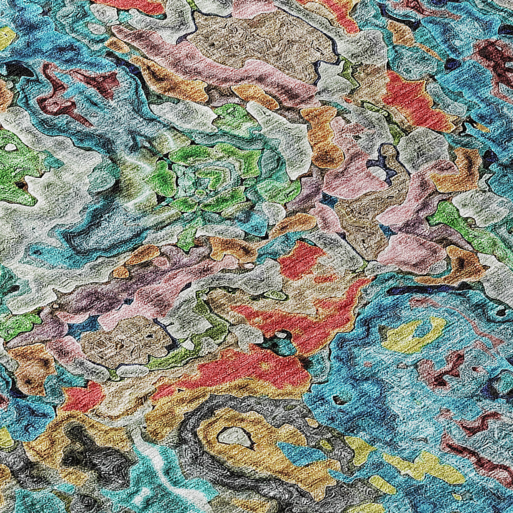 10' X 14' Orange And Teal Blue Abstract Washable Indoor Outdoor Area Rug - 1 - Sports & Outdoor