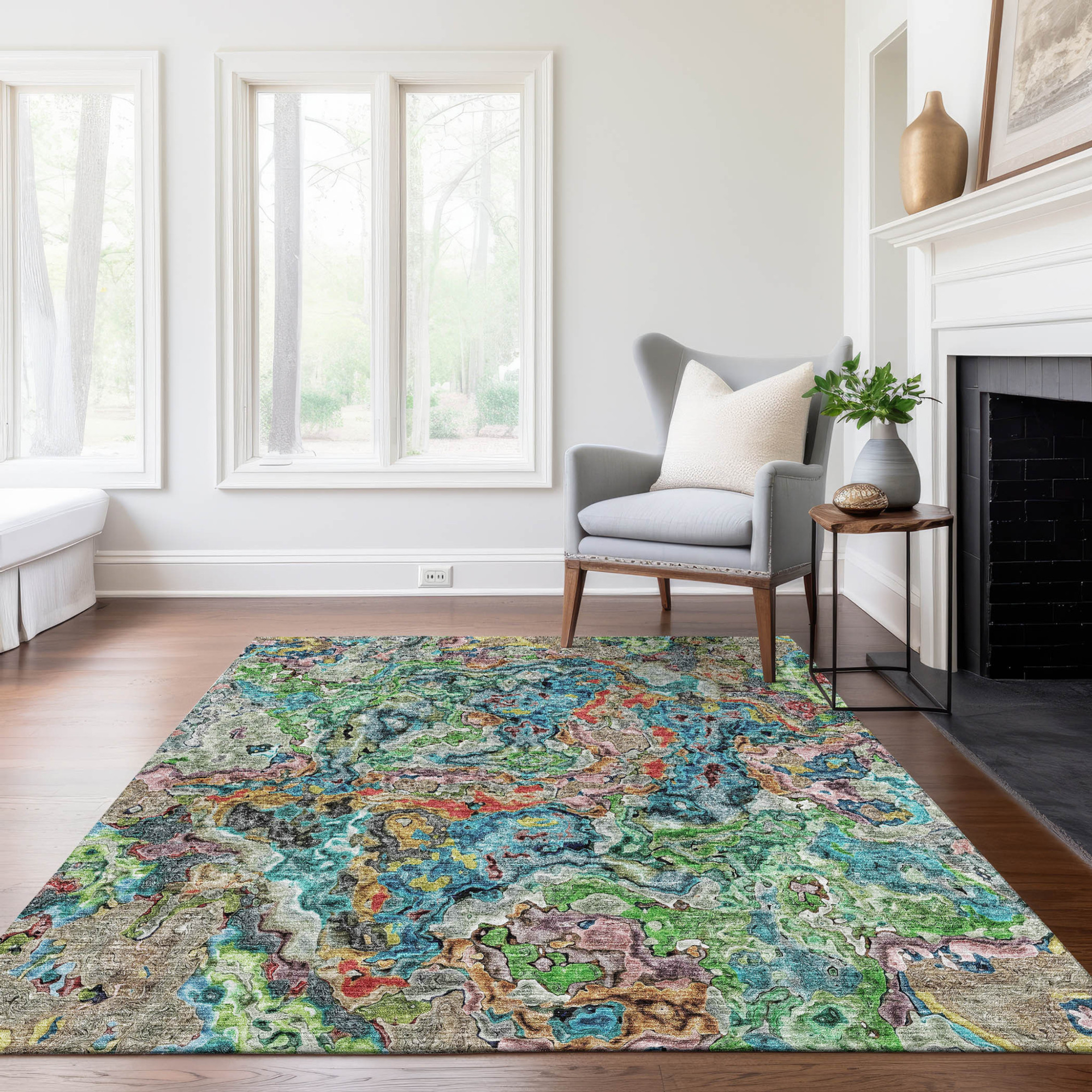 10' X 14' Orange And Teal Blue Abstract Washable Indoor Outdoor Area Rug - 1 - Sports & Outdoor