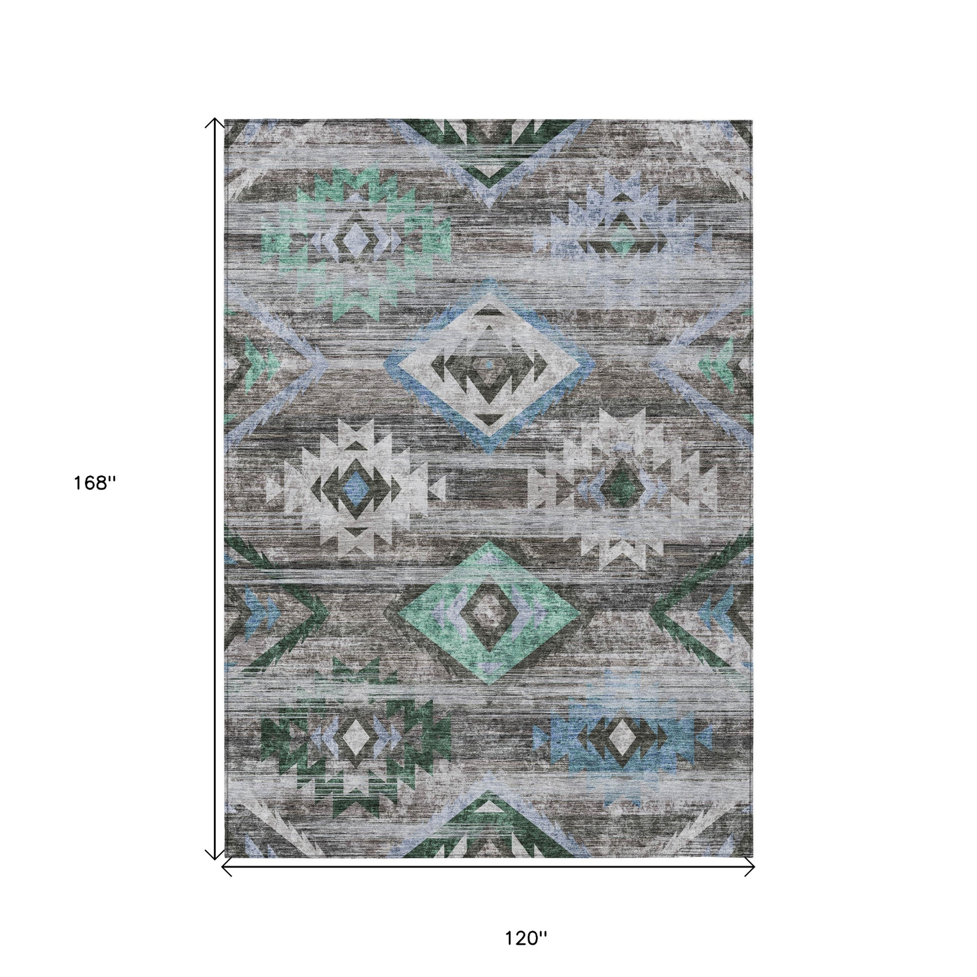 10' X 14' Brown Beige And Blue Southwestern Washable Indoor Outdoor Area Rug - 1 - Sports & Outdoor