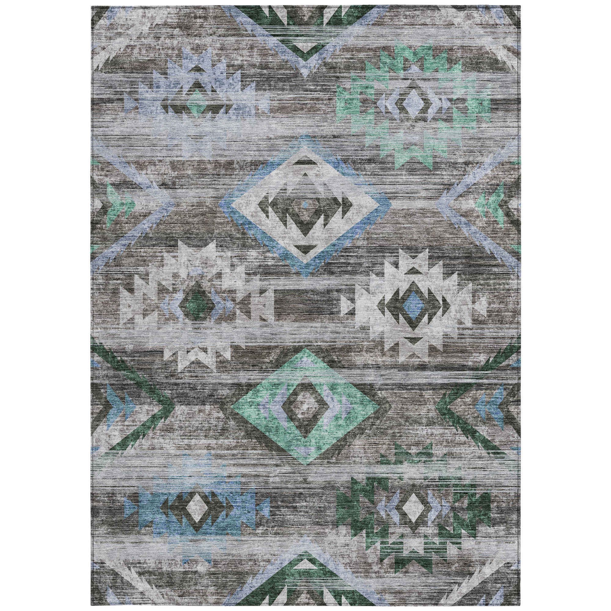 10' X 14' Brown Beige And Blue Southwestern Washable Indoor Outdoor Area Rug - 1 - Sports & Outdoor