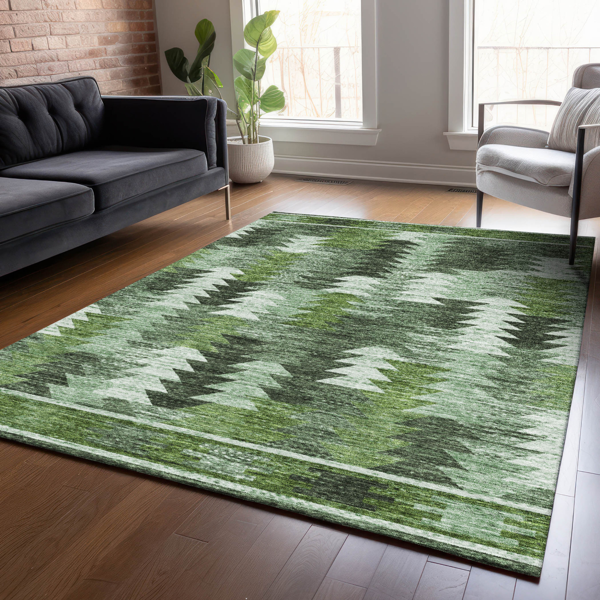 10' X 14' Olive Green And Fern Green Southwestern Washable Indoor Outdoor Area Rug - 1 - Sports & Outdoor