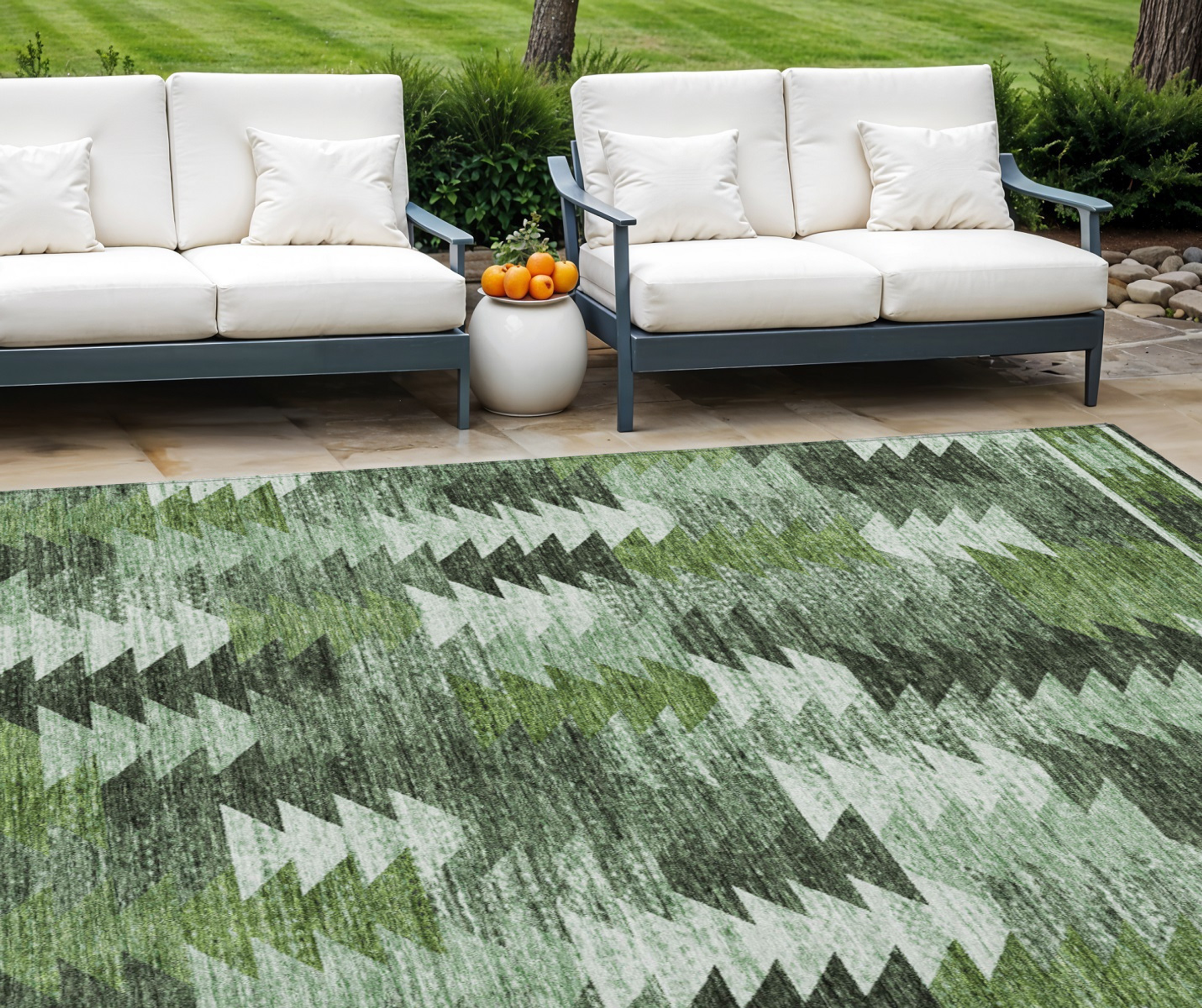 10' X 14' Olive Green And Fern Green Southwestern Washable Indoor Outdoor Area Rug - 1 - Sports & Outdoor