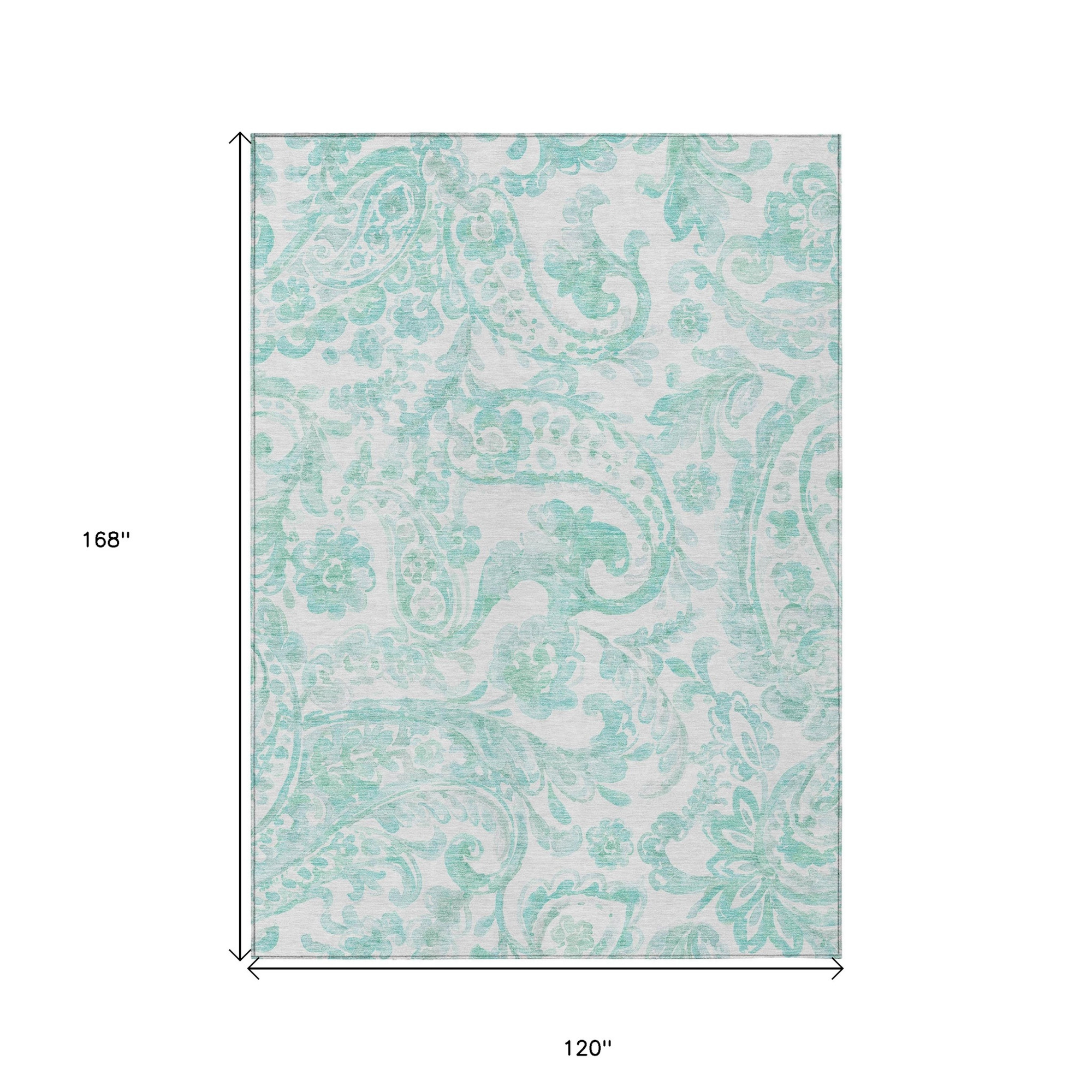 10' X 14' Turquoise And Ivory Paisley Washable Indoor Outdoor Area Rug - 1 - Sports & Outdoor