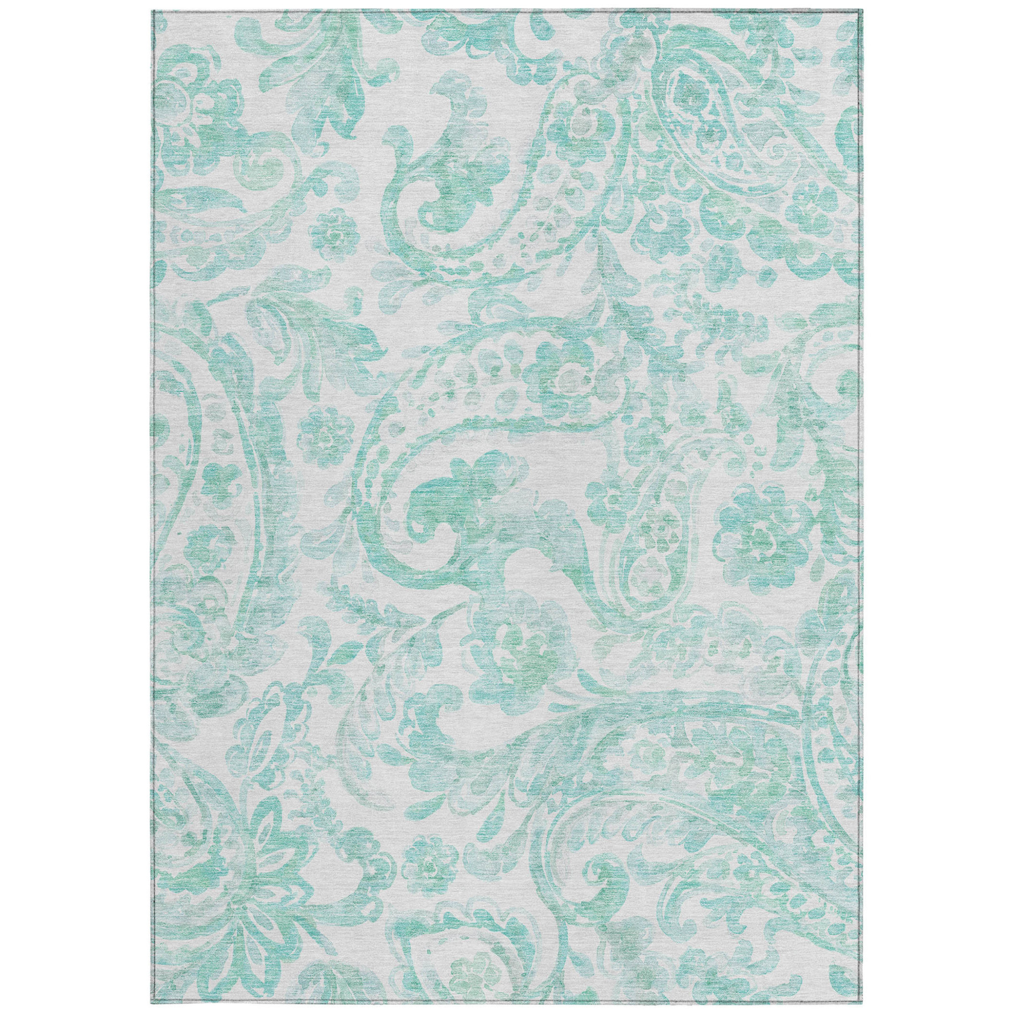 10' X 14' Turquoise And Ivory Paisley Washable Indoor Outdoor Area Rug - 1 - Sports & Outdoor