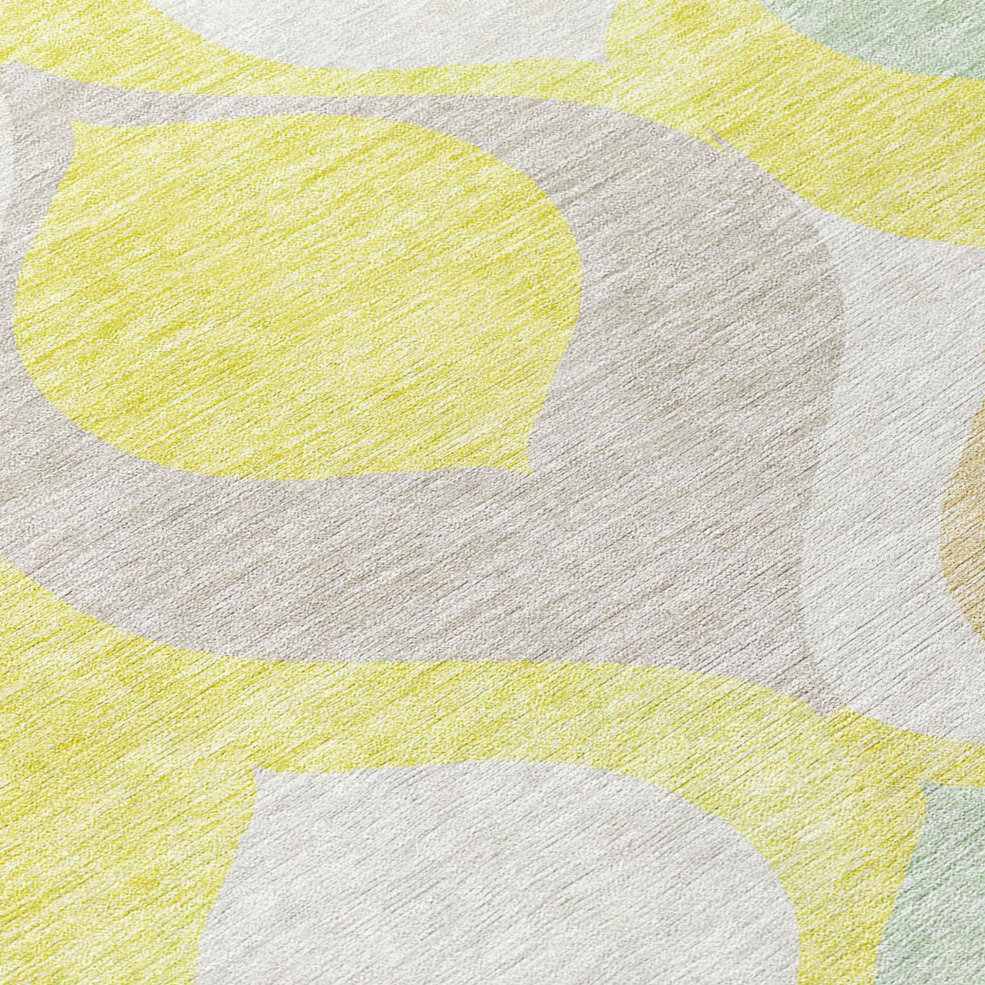 10' X 14' Yellow Mint Green And Beige Ogee Washable Indoor Outdoor Area Rug - 1 - Sports & Outdoor