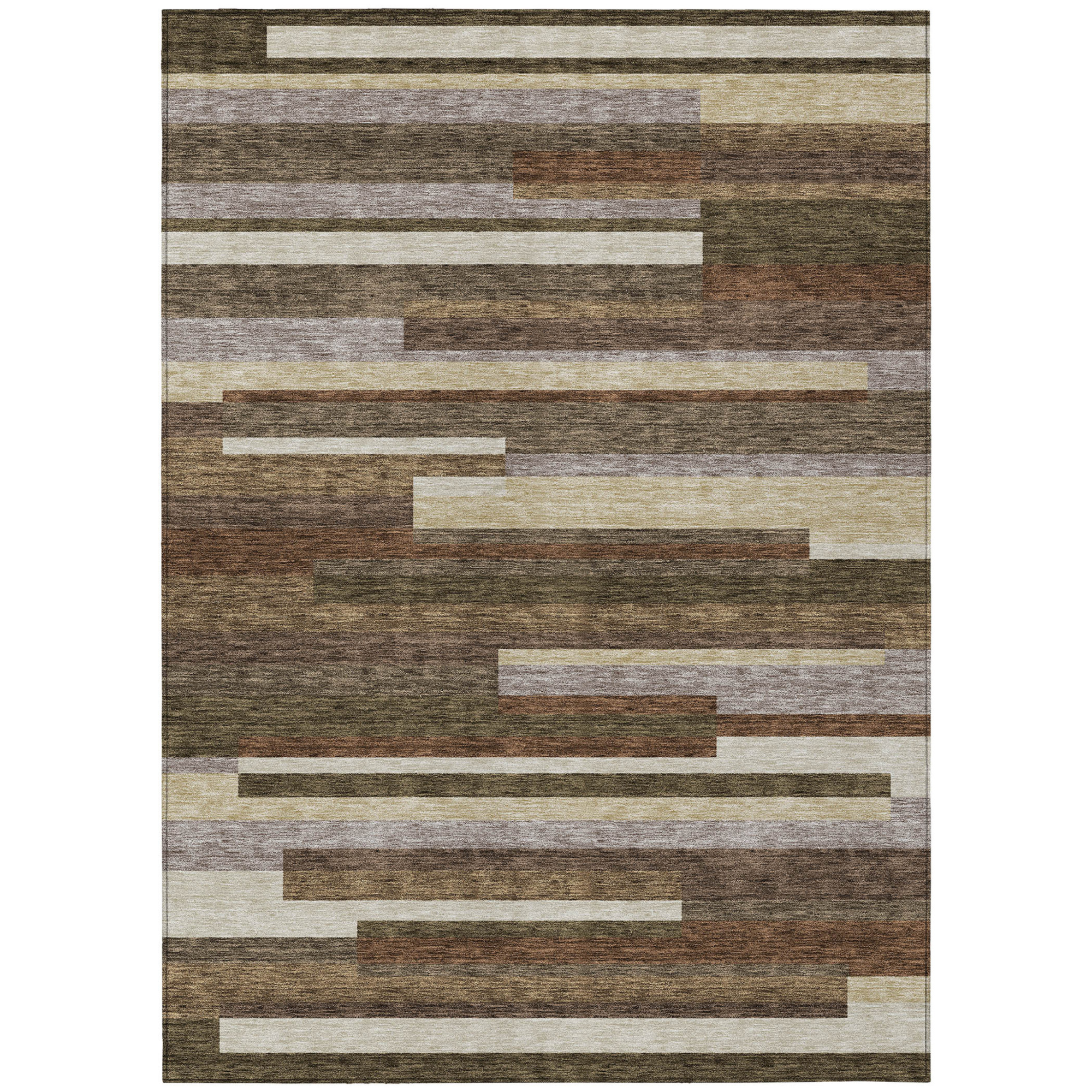 10' X 14' Brown Beige And Copper Striped Washable Indoor Outdoor Area Rug - 1 - Sports & Outdoor
