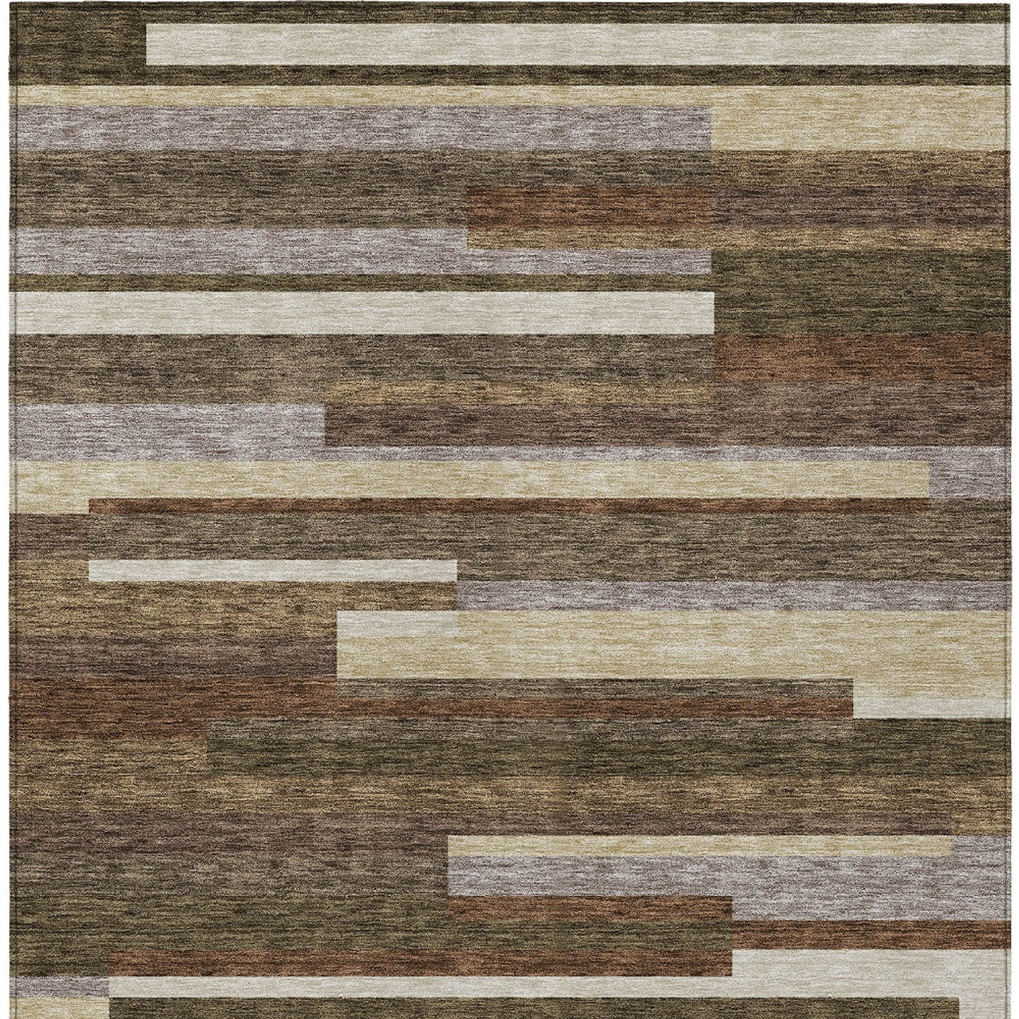 10' X 14' Brown Beige And Copper Striped Washable Indoor Outdoor Area Rug - 1 - Sports & Outdoor