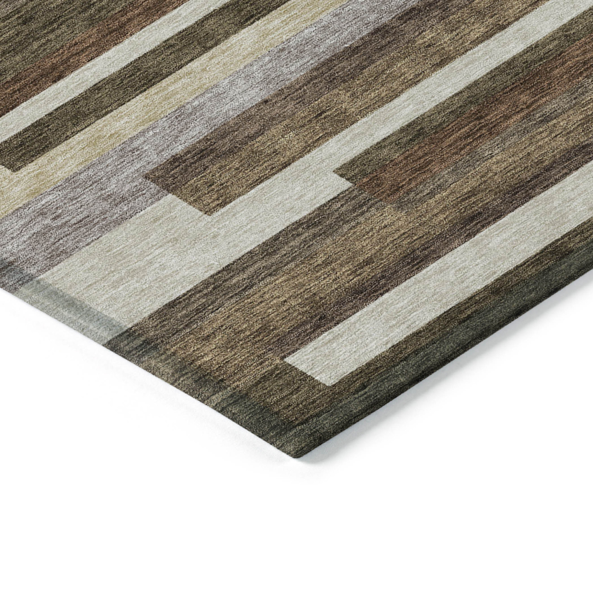 10' X 14' Brown Beige And Copper Striped Washable Indoor Outdoor Area Rug - 1 - Sports & Outdoor