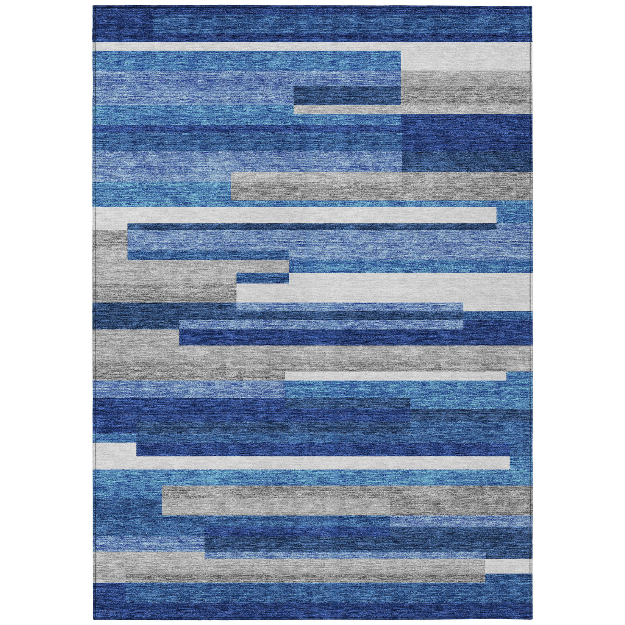 10' X 14' Navy Blue And Denim Blue Striped Washable Indoor Outdoor Area Rug - 1 - Sports & Outdoor