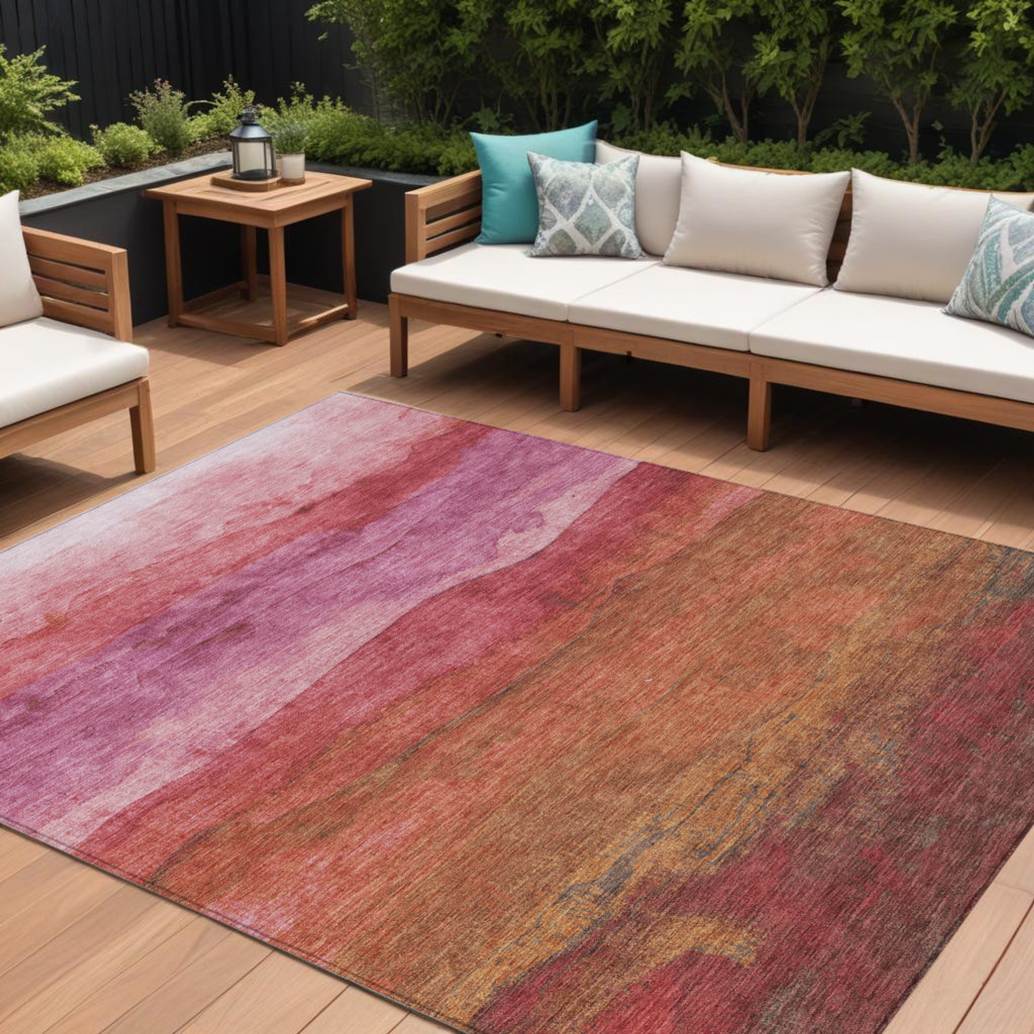 10' X 14' Blush Mauve And Rust Abstract Washable Indoor Outdoor Area Rug - 1 - Sports & Outdoor