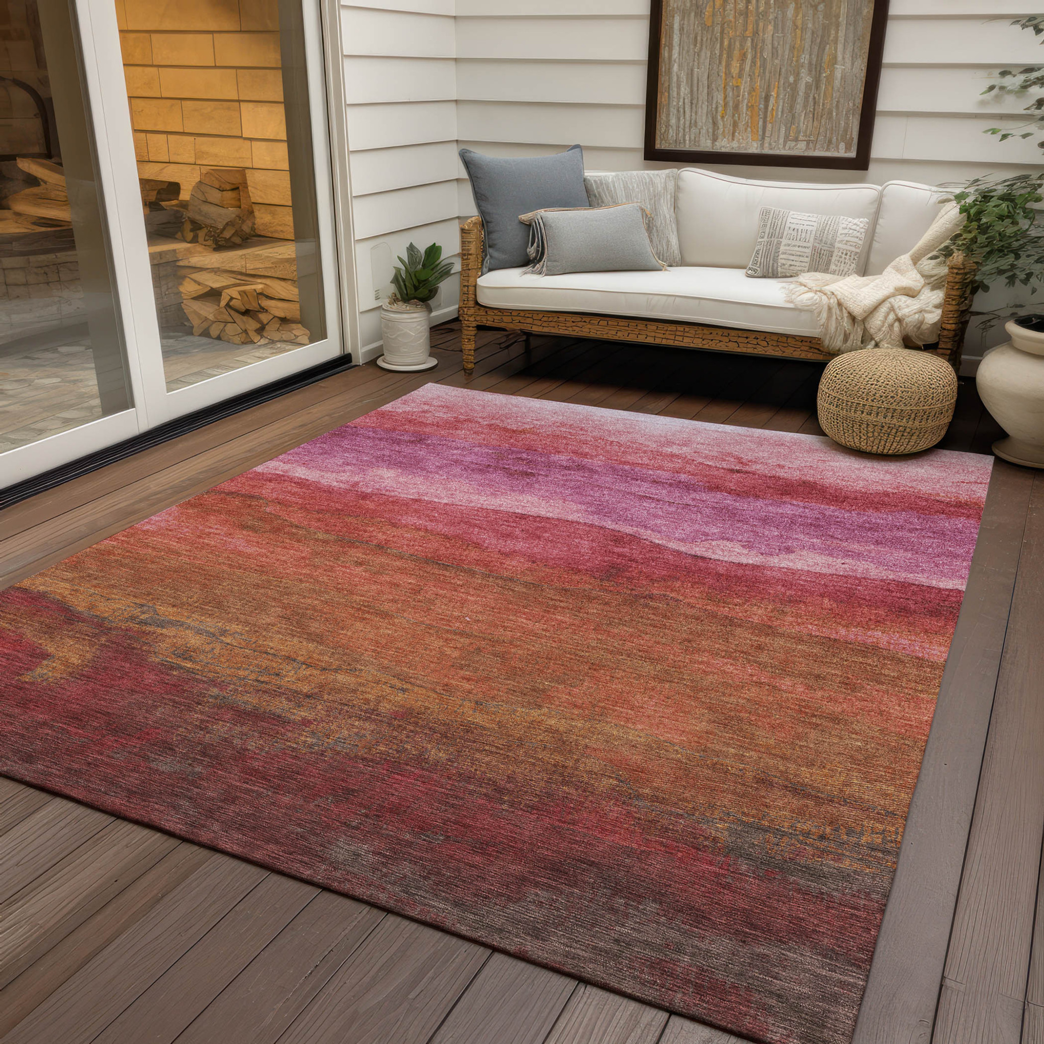 10' X 14' Blush Mauve And Rust Abstract Washable Indoor Outdoor Area Rug - 1 - Sports & Outdoor