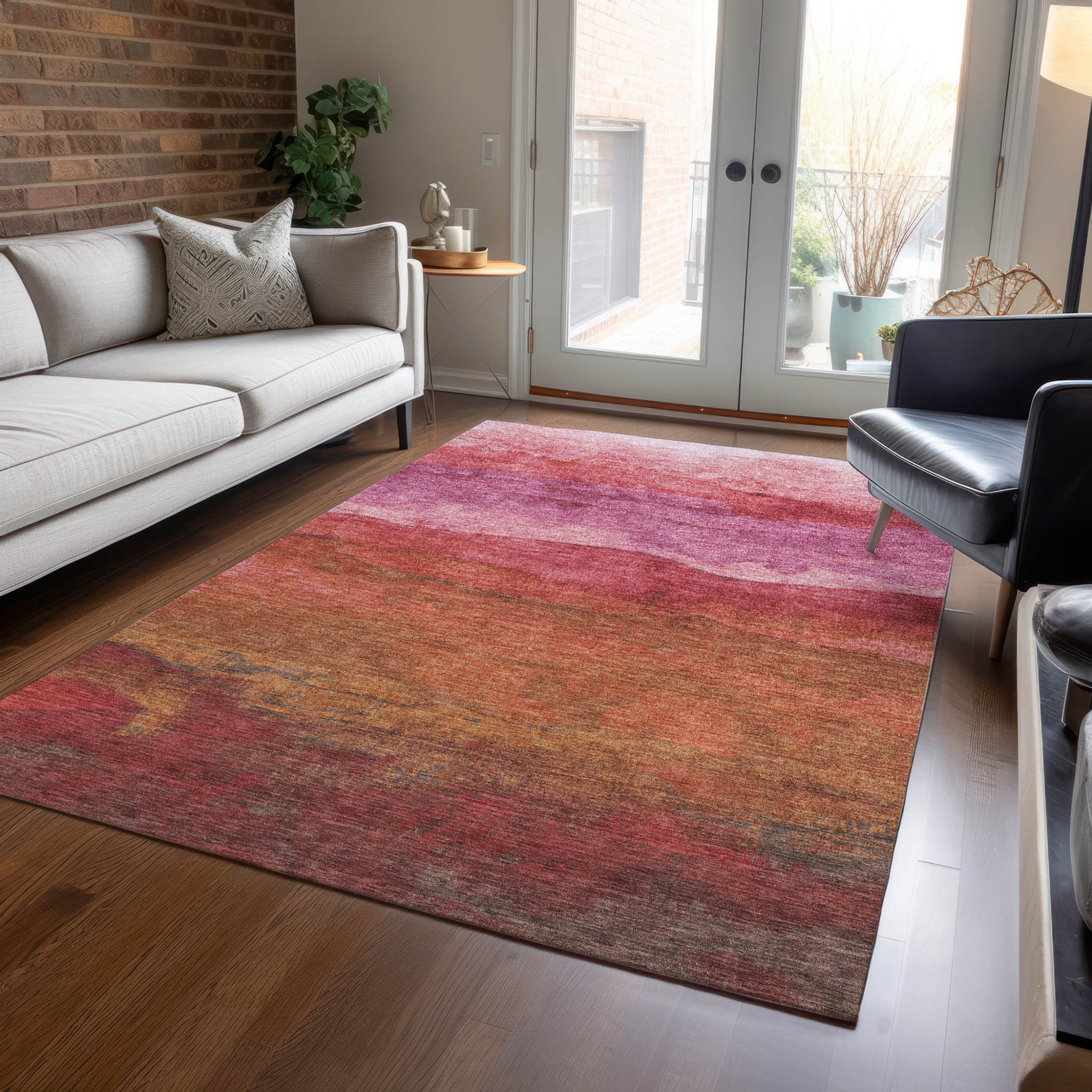 10' X 14' Blush Mauve And Rust Abstract Washable Indoor Outdoor Area Rug - 1 - Sports & Outdoor