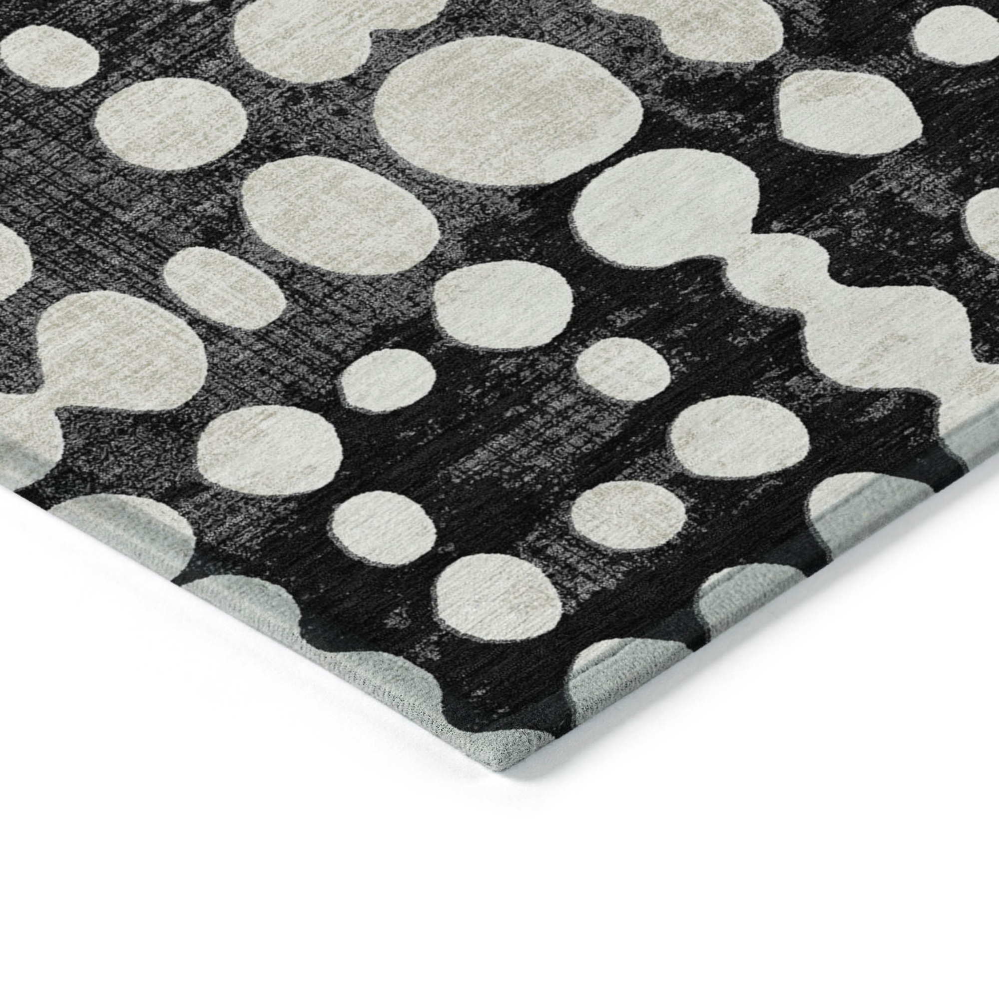 10' X 14' Black And Ivory Abstract Washable Indoor Outdoor Area Rug - 1 - Sports & Outdoor