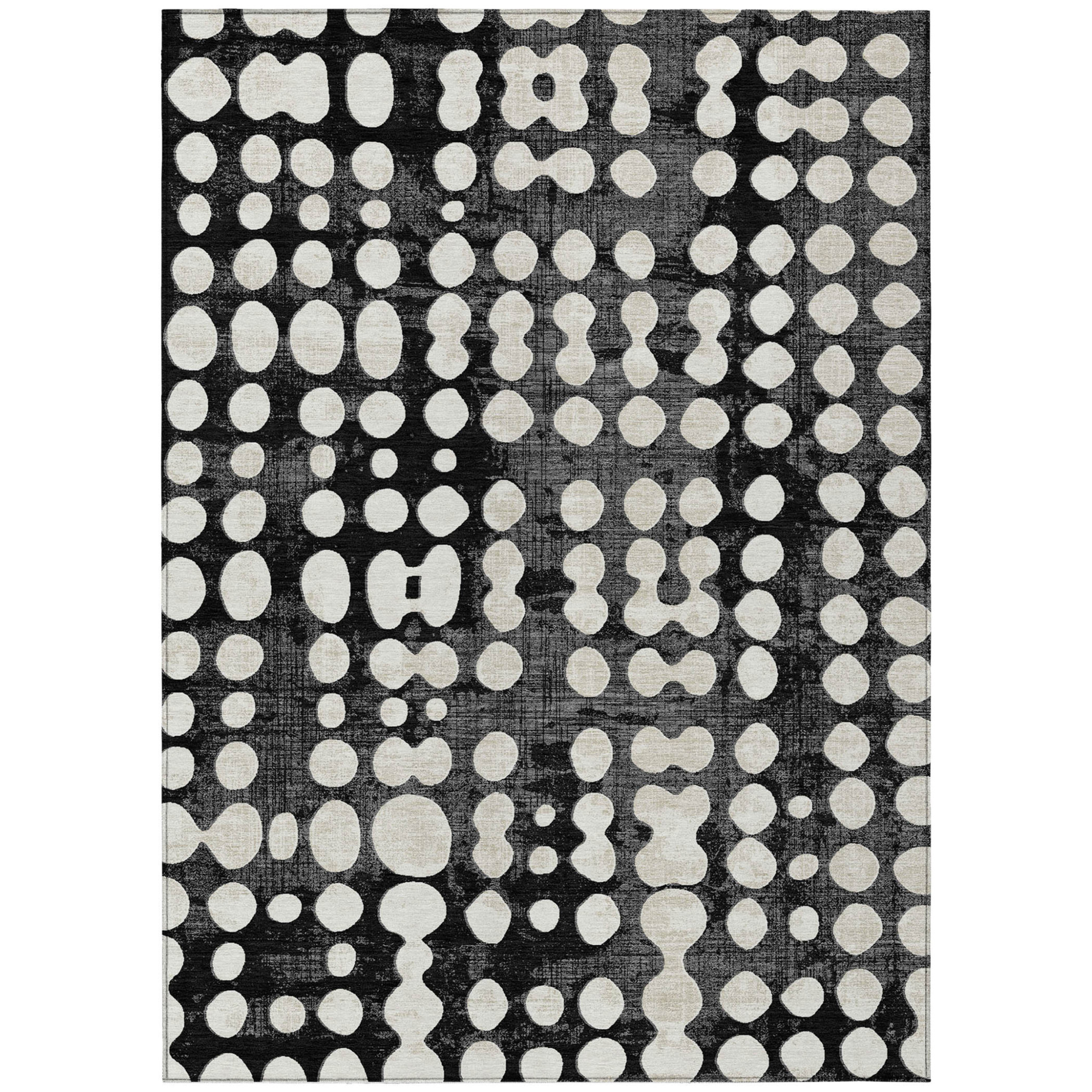 10' X 14' Black And Ivory Abstract Washable Indoor Outdoor Area Rug - 1 - Sports & Outdoor