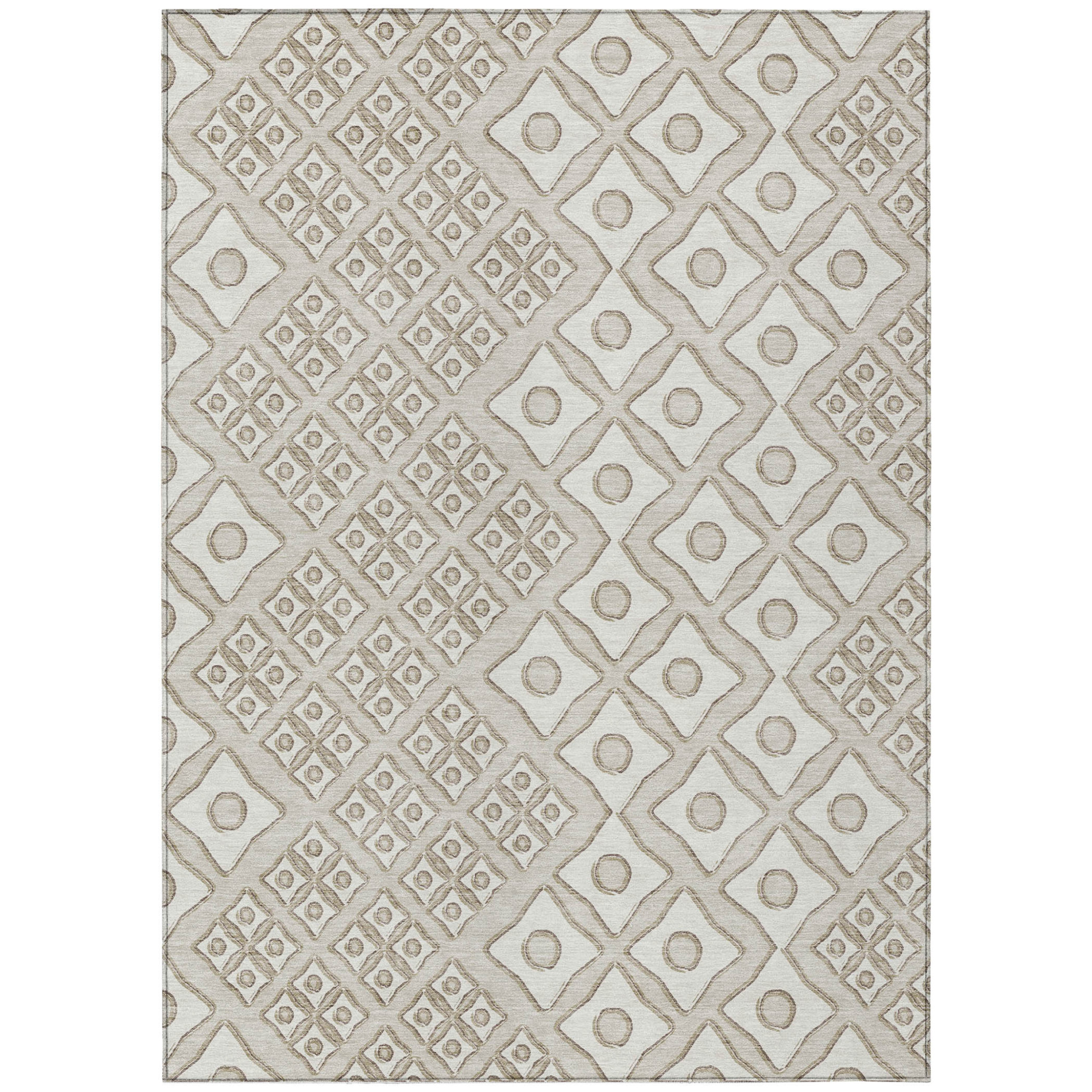 10' X 14' Beige And Ivory Geometric Washable Indoor Outdoor Area Rug - 1 - Sports & Outdoor