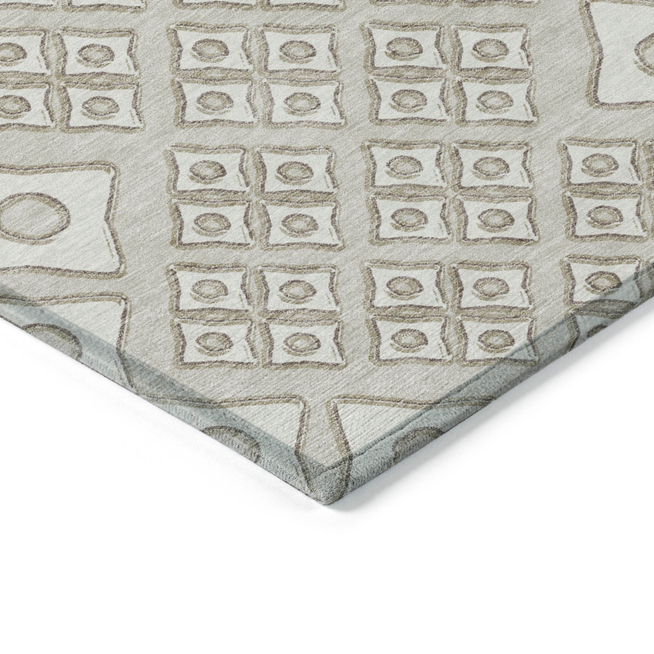 10' X 14' Beige And Ivory Geometric Washable Indoor Outdoor Area Rug - 1 - Sports & Outdoor