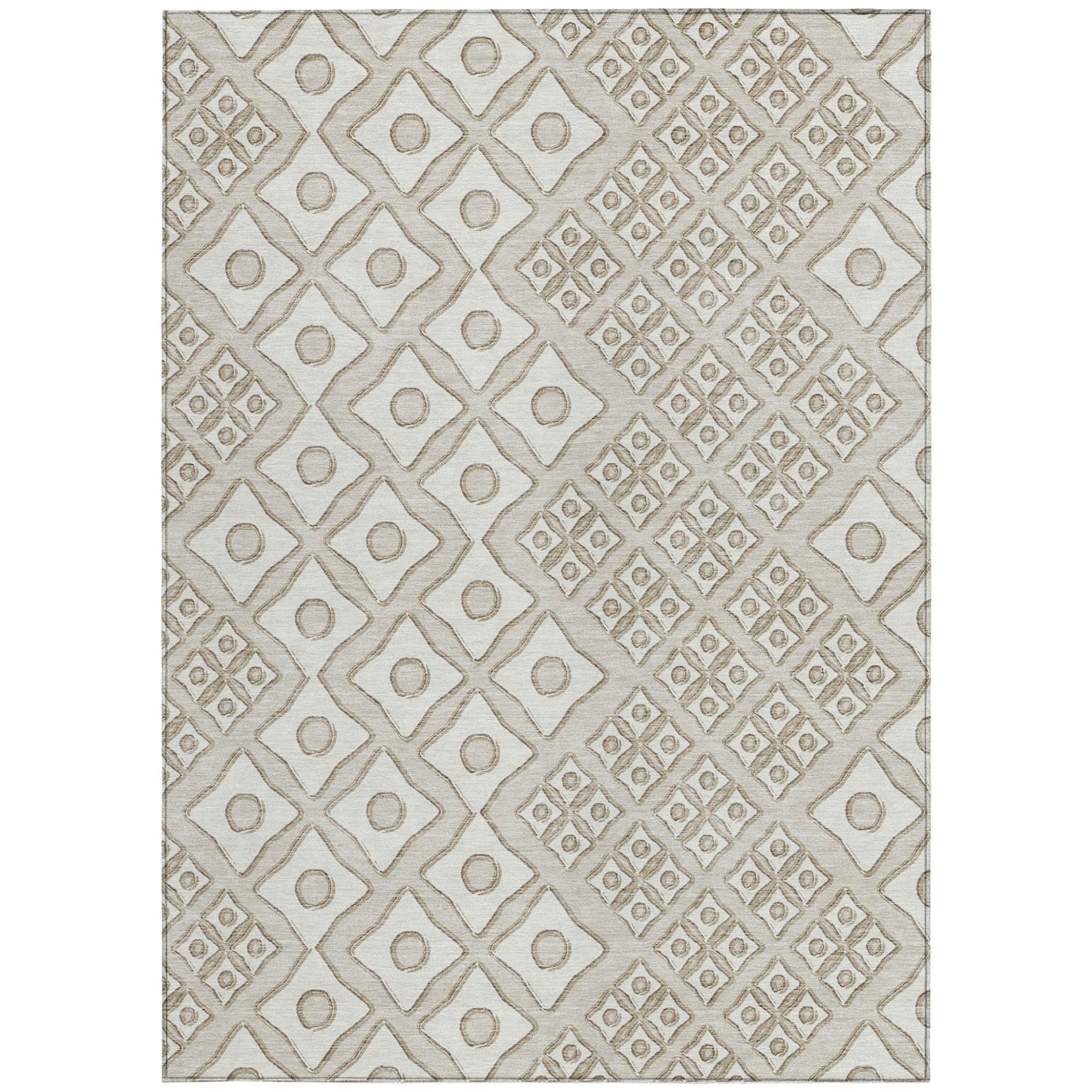 10' X 14' Beige And Ivory Geometric Washable Indoor Outdoor Area Rug - 1 - Sports & Outdoor