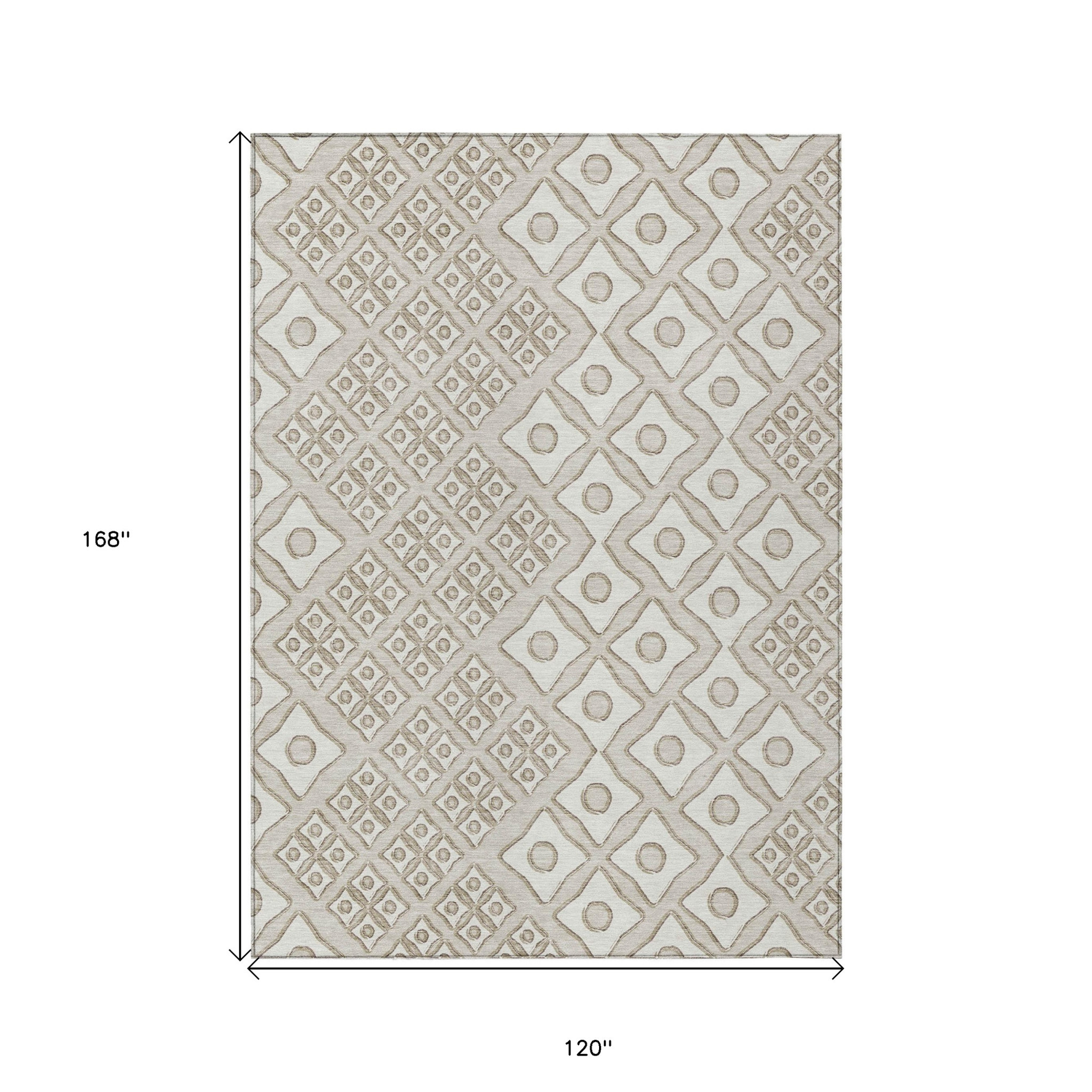 10' X 14' Beige And Ivory Geometric Washable Indoor Outdoor Area Rug - 1 - Sports & Outdoor