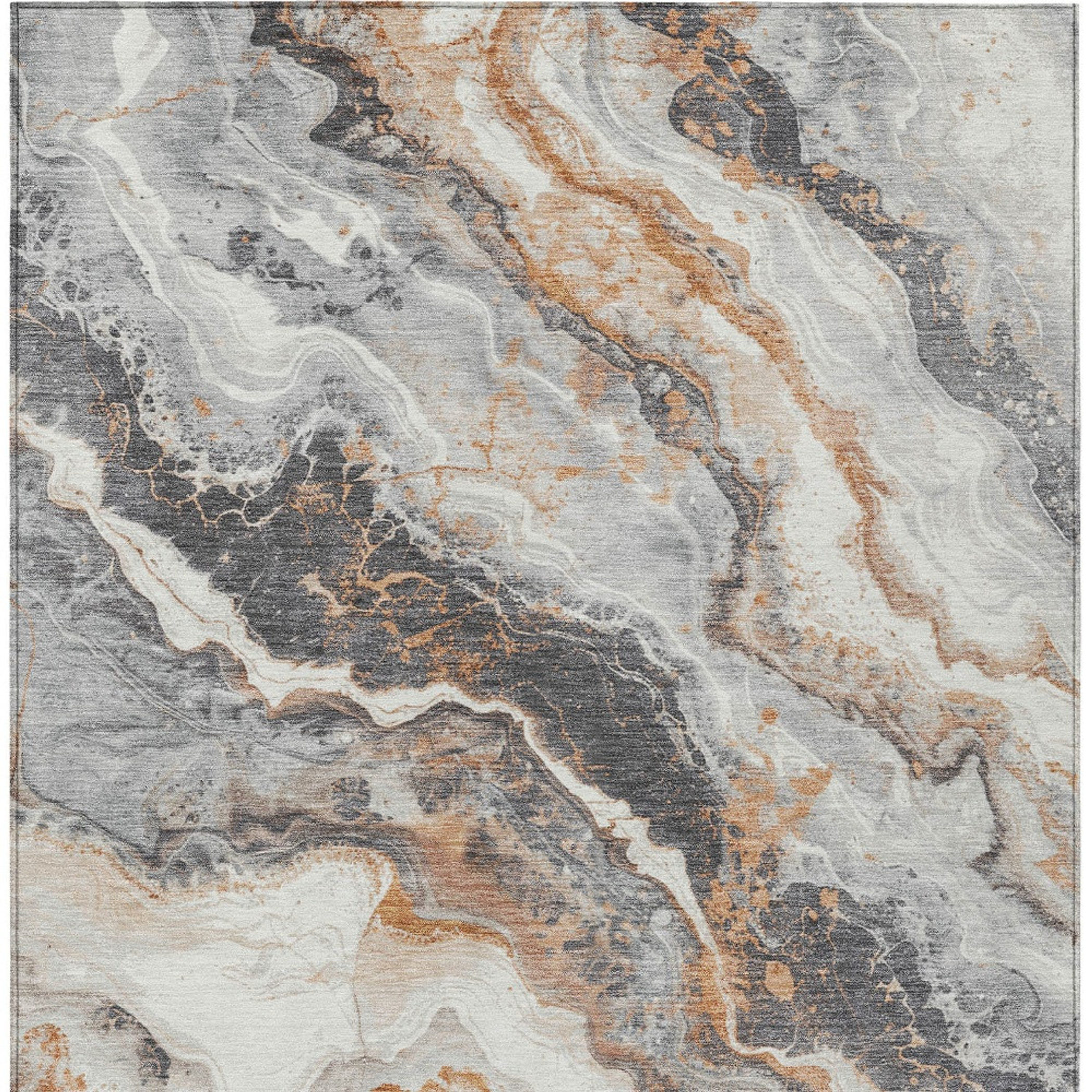 10' X 14' Silver And Copper Abstract Washable Indoor Outdoor Area Rug - 1 - Sports & Outdoor