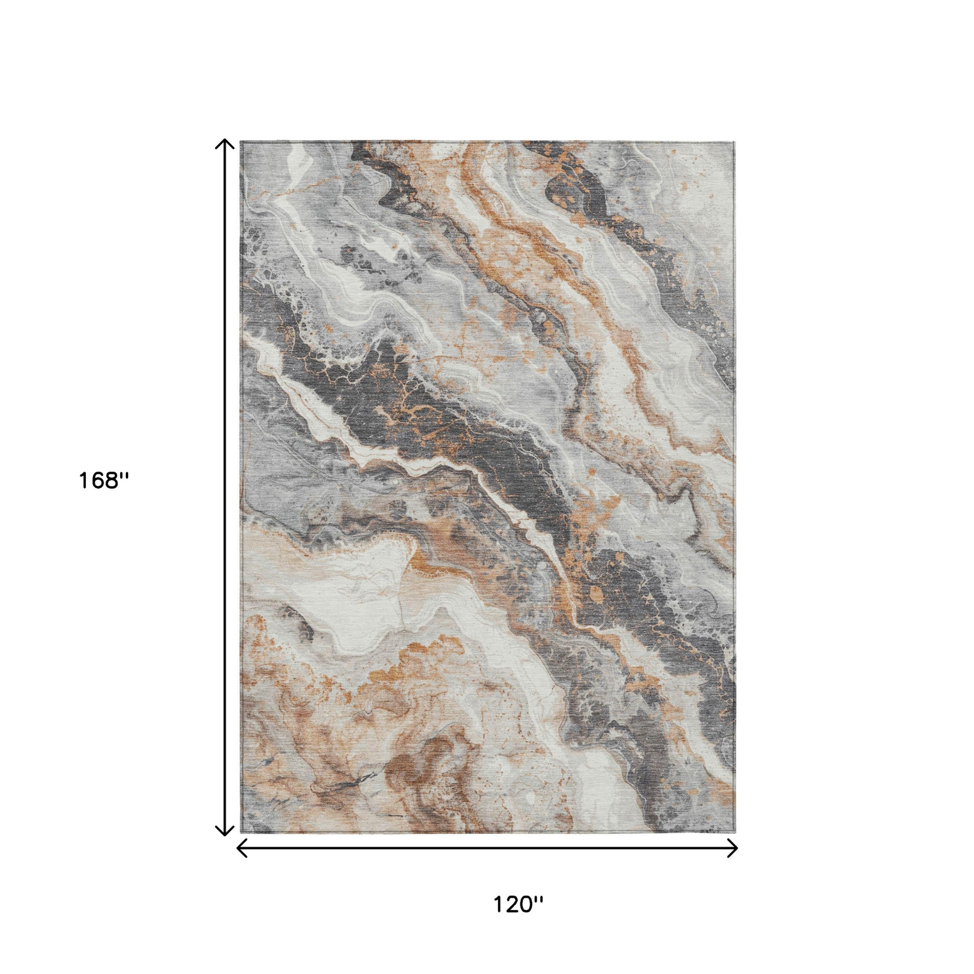 10' X 14' Silver And Copper Abstract Washable Indoor Outdoor Area Rug - 1 - Sports & Outdoor