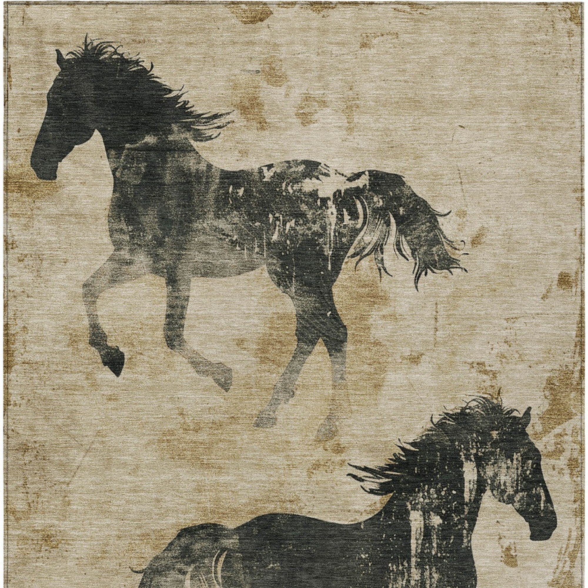 10' X 14' Beige And Charcoal Horse Washable Indoor Outdoor Area Rug - 1 - Sports & Outdoor