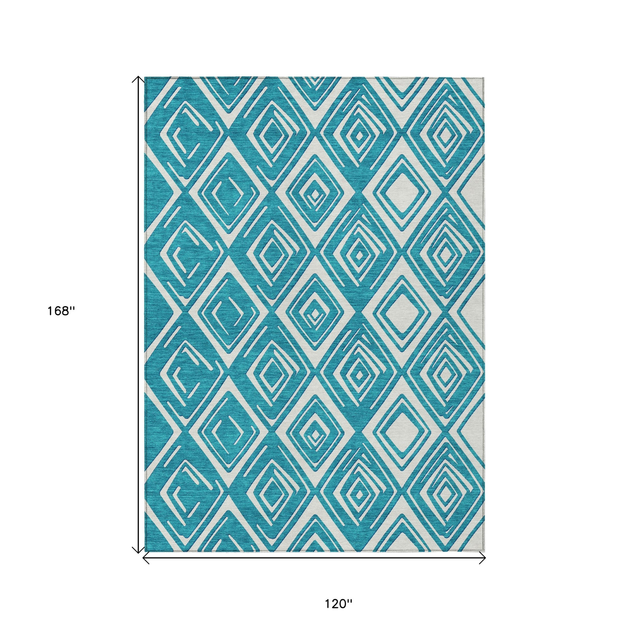 10' X 14' Teal Blue And Ivory Geometric Washable Indoor Outdoor Area Rug - 1 - Sports & Outdoor