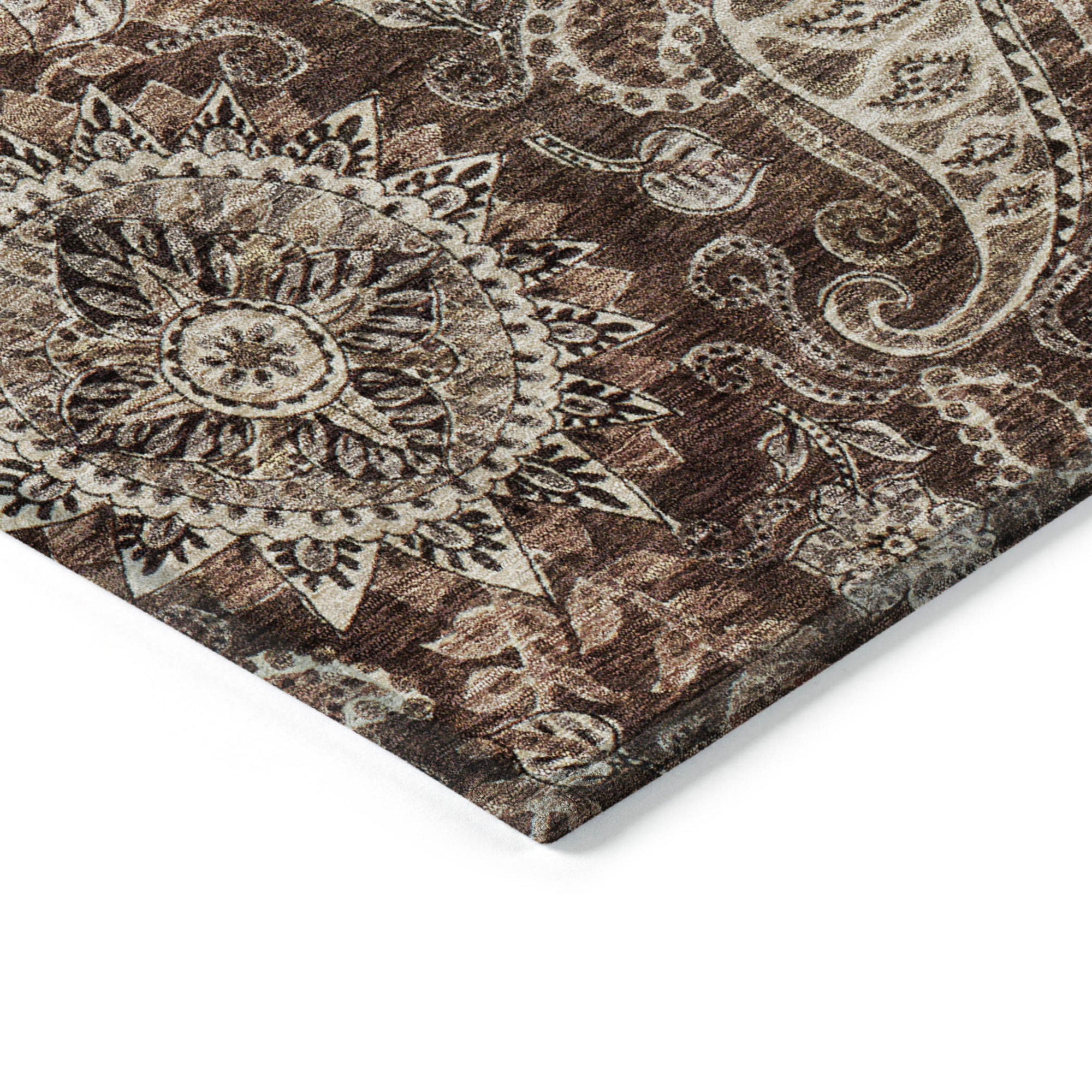 10' X 14' Brown Beige And Tan Floral Medallion Washable Indoor Outdoor Area Rug - 1 - Sports & Outdoor