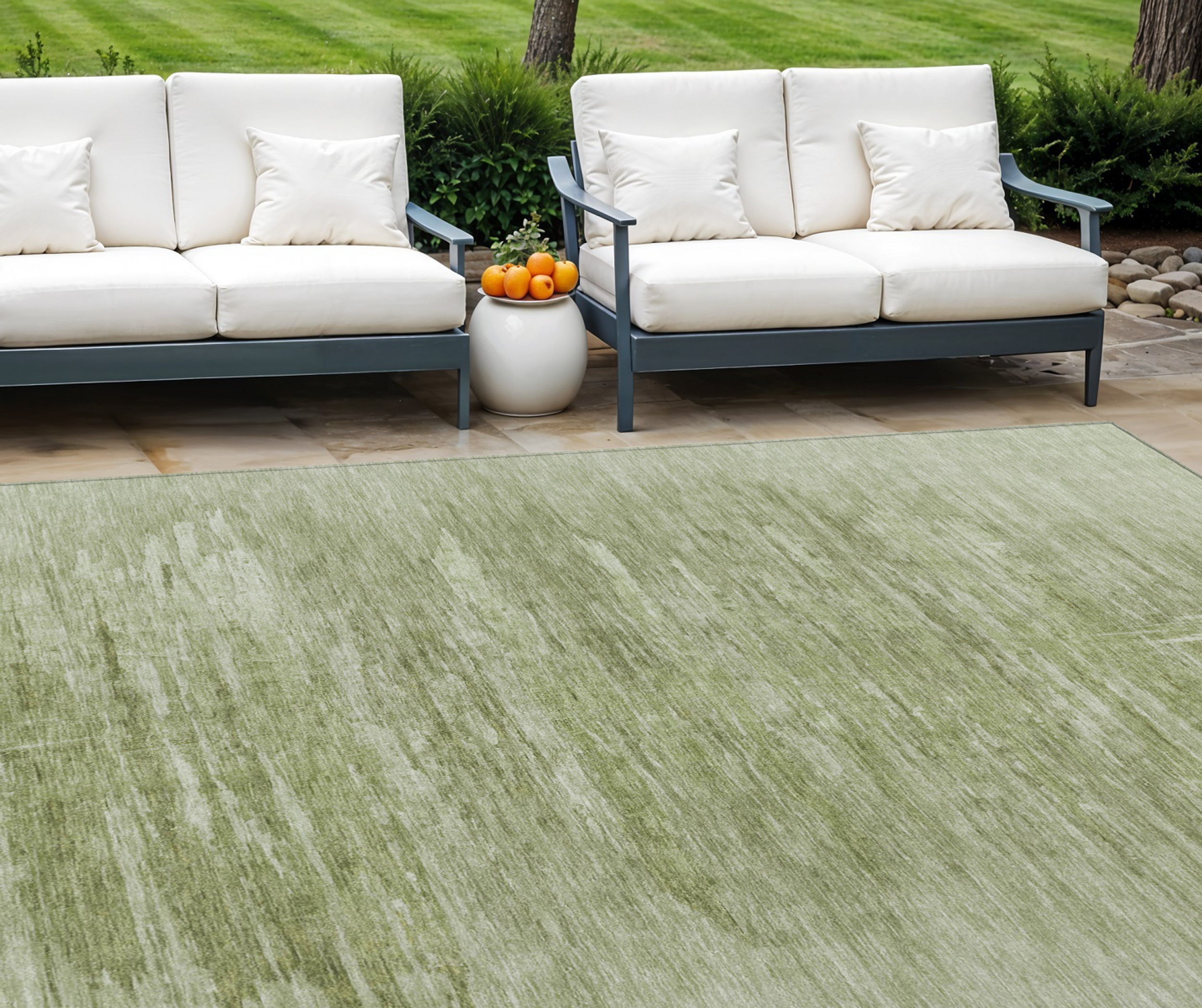 10' X 14' Artichoke Green And Fern Green Abstract Washable Indoor Outdoor Area Rug - 1 - Sports & Outdoor