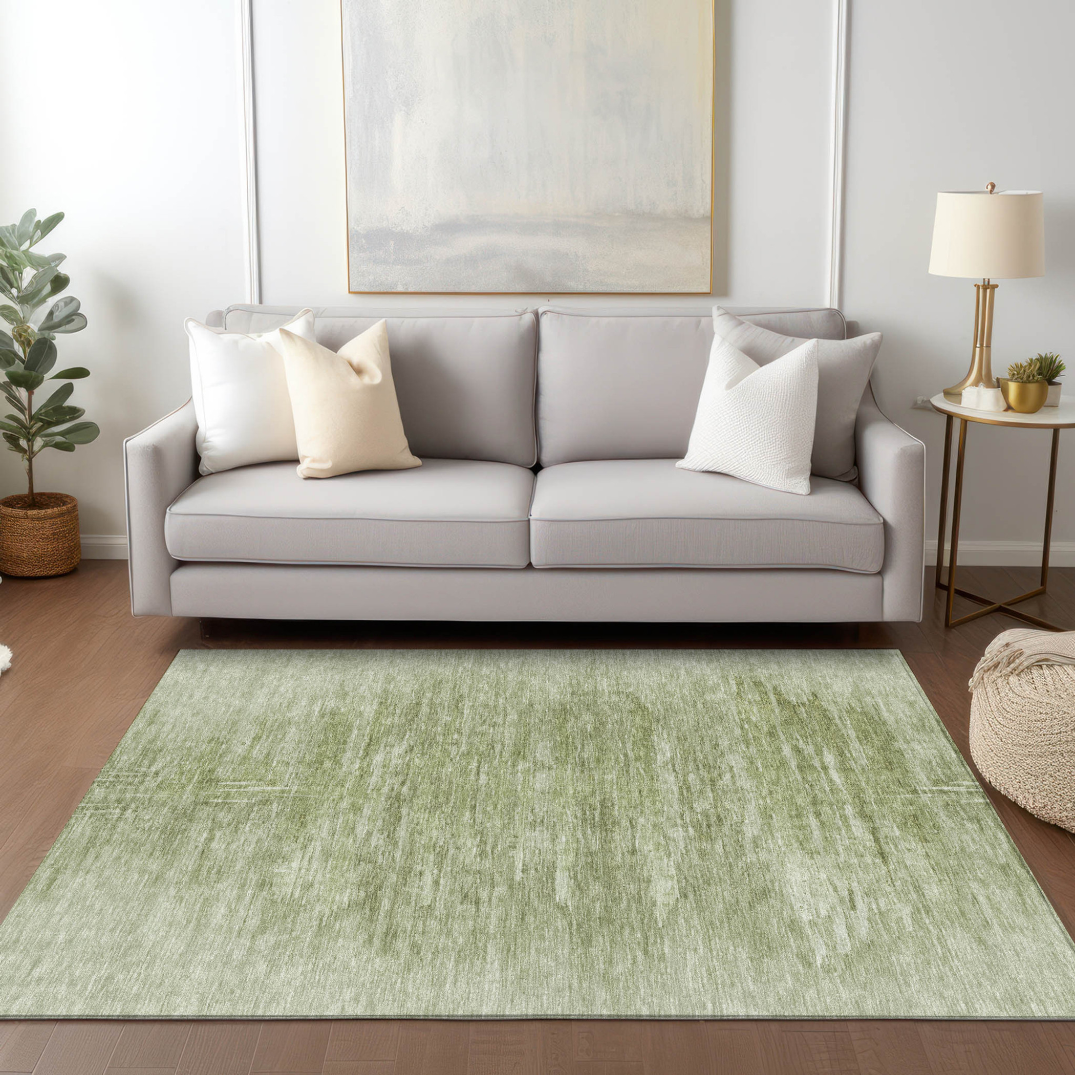 10' X 14' Artichoke Green And Fern Green Abstract Washable Indoor Outdoor Area Rug - 1 - Sports & Outdoor