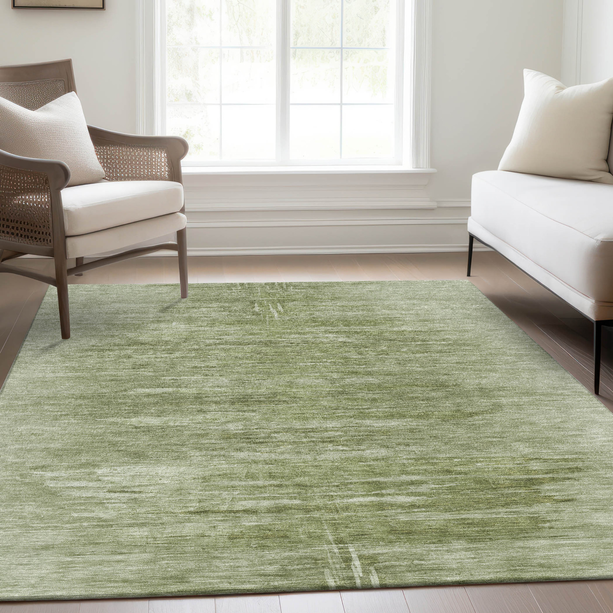 10' X 14' Artichoke Green And Fern Green Abstract Washable Indoor Outdoor Area Rug - 1 - Sports & Outdoor