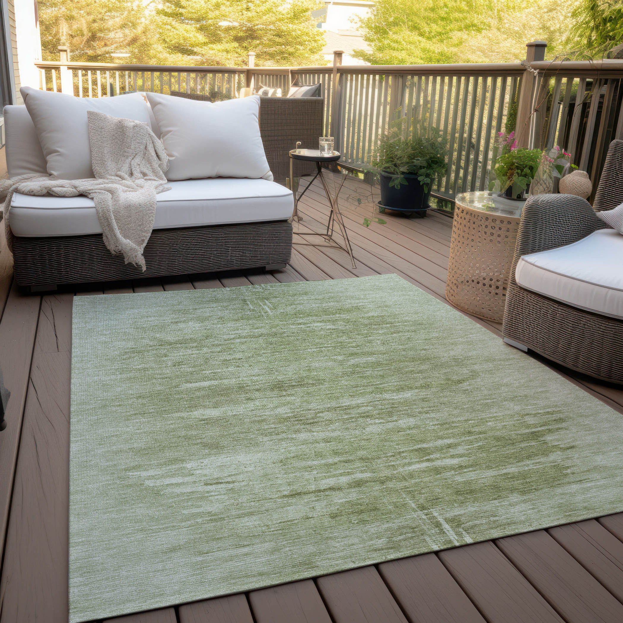 10' X 14' Artichoke Green And Fern Green Abstract Washable Indoor Outdoor Area Rug - 1 - Sports & Outdoor