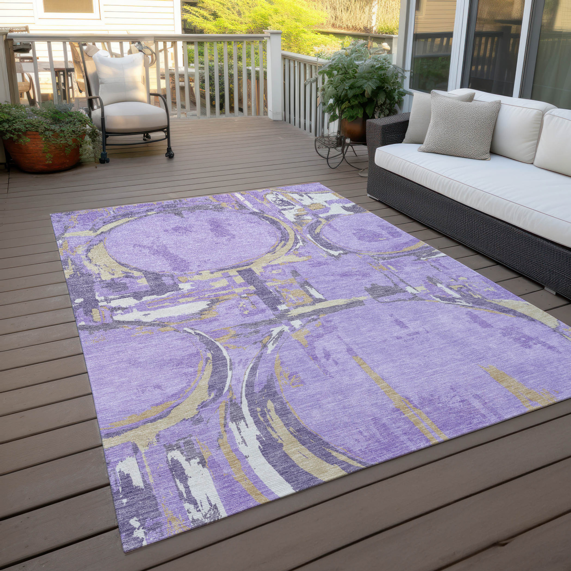 10' X 14' Lavender Lilac And Purple Geometric Washable Indoor Outdoor Area Rug - 1 - Sports & Outdoor