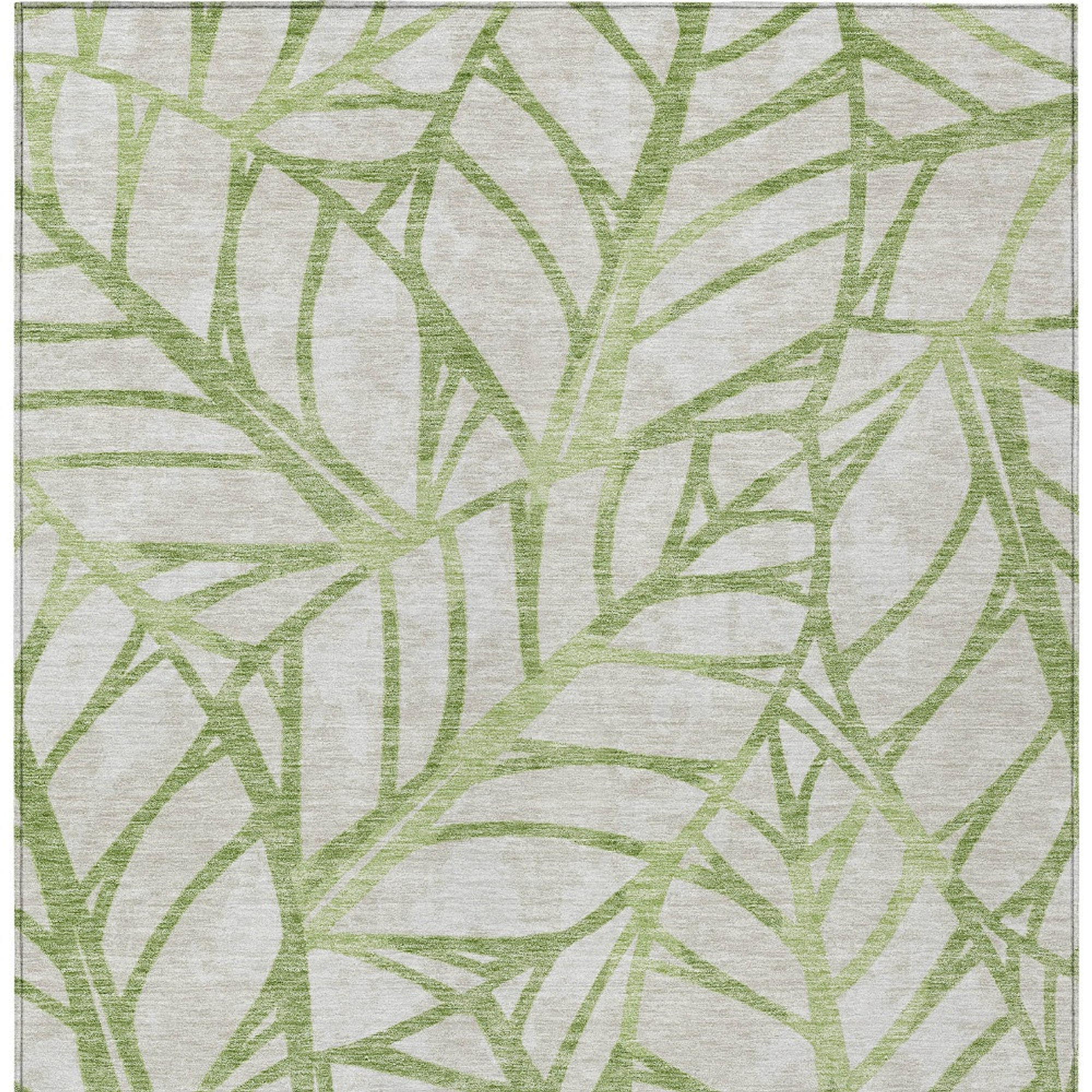 10' X 14' Artichoke Green And Beige Floral Washable Indoor Outdoor Area Rug - 1 - Sports & Outdoor