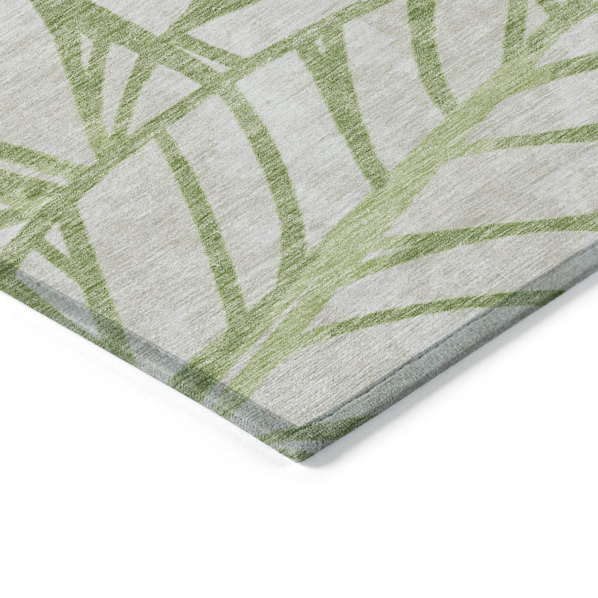 10' X 14' Artichoke Green And Beige Floral Washable Indoor Outdoor Area Rug - 1 - Sports & Outdoor