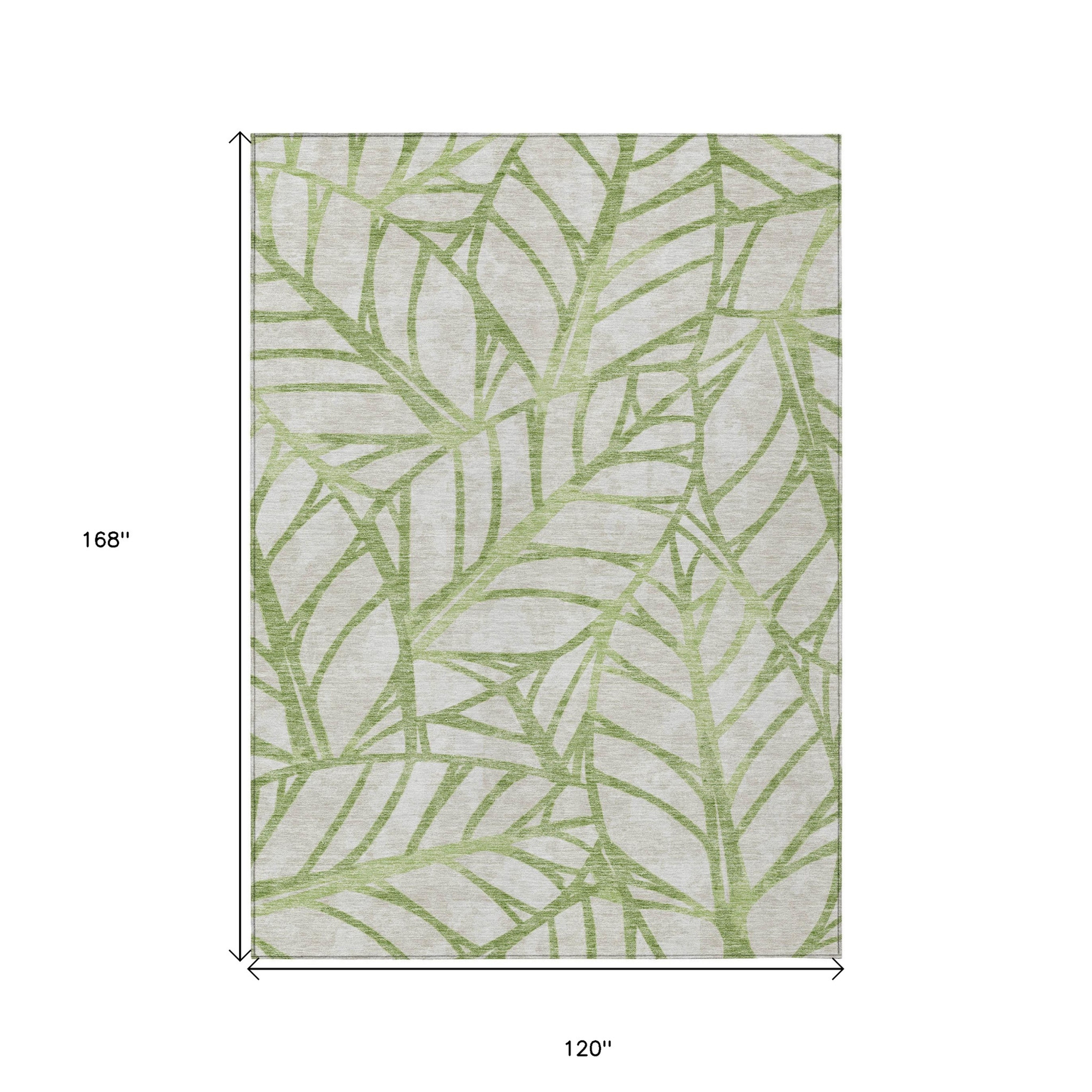 10' X 14' Artichoke Green And Beige Floral Washable Indoor Outdoor Area Rug - 1 - Sports & Outdoor