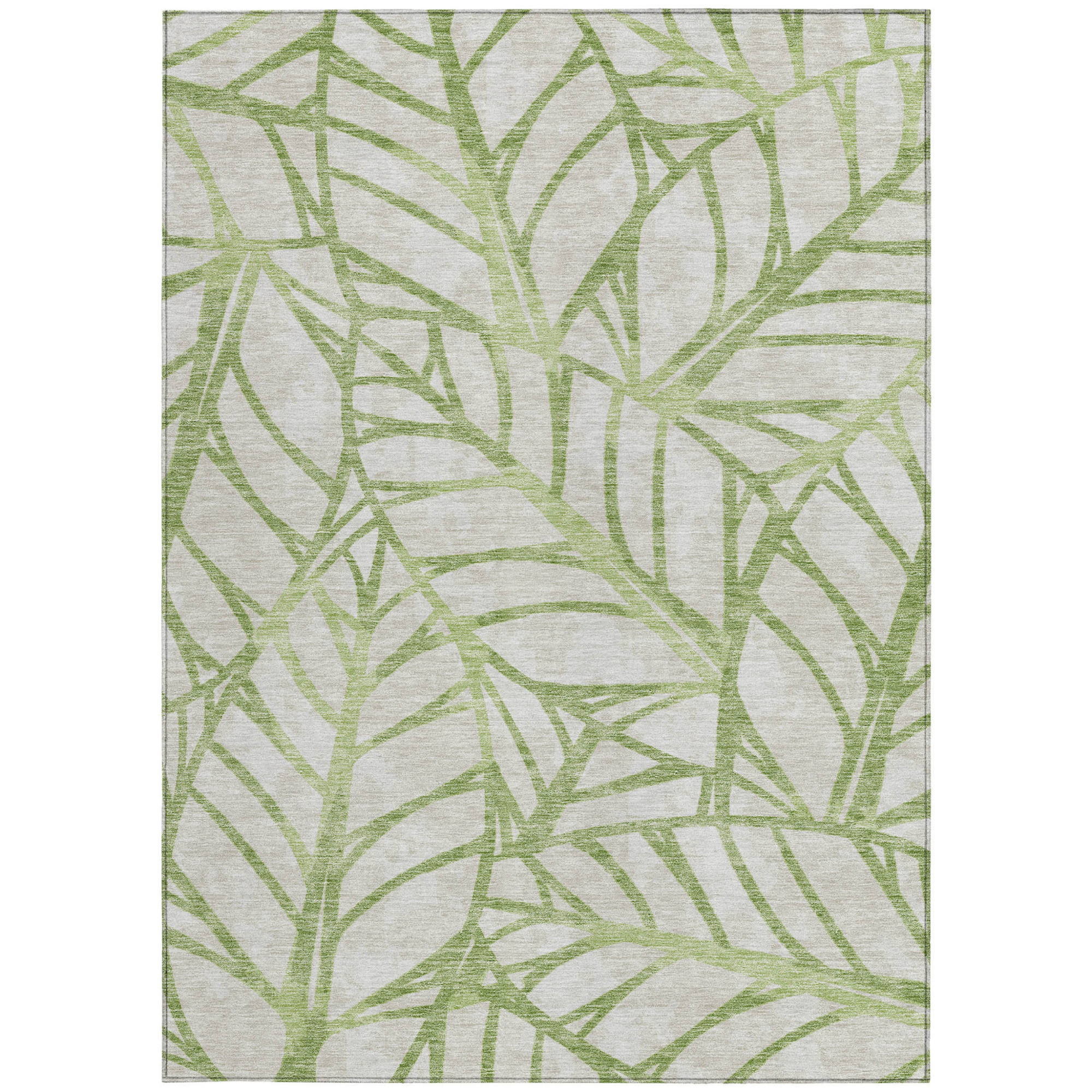 10' X 14' Artichoke Green And Beige Floral Washable Indoor Outdoor Area Rug - 1 - Sports & Outdoor