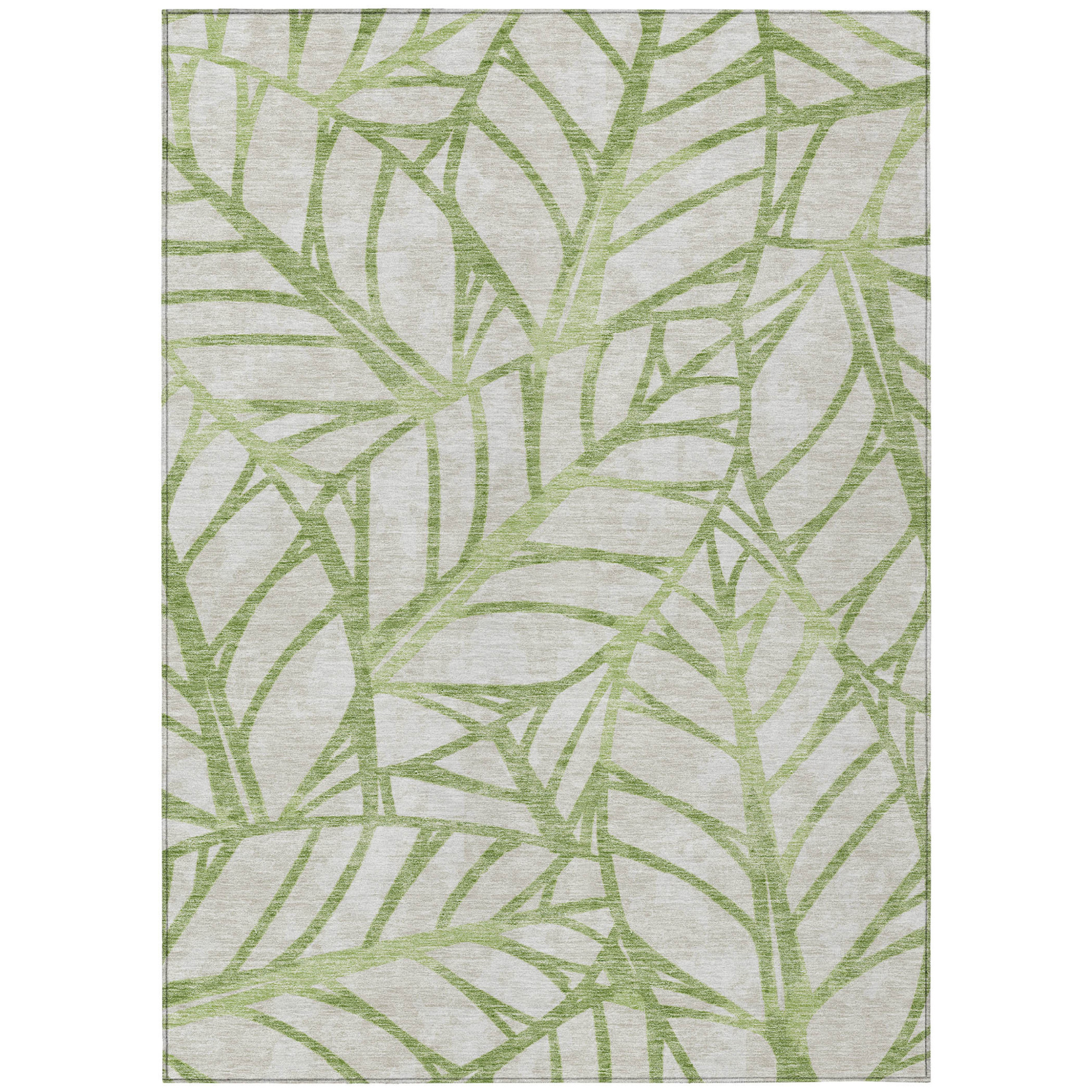10' X 14' Artichoke Green And Beige Floral Washable Indoor Outdoor Area Rug - 1 - Sports & Outdoor