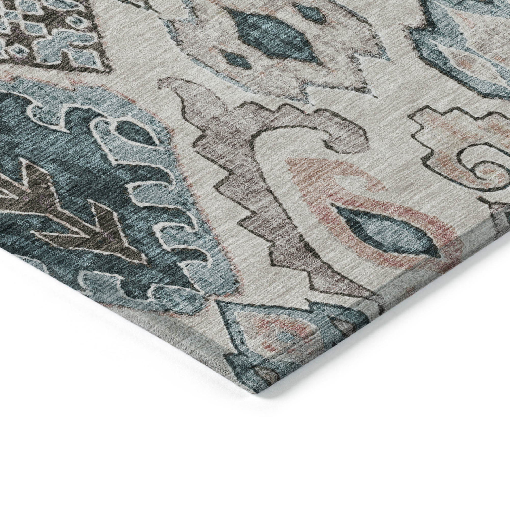 10' X 14' Beige Teal Blue And Copper Moroccan Washable Indoor Outdoor Area Rug - 1 - Sports & Outdoor