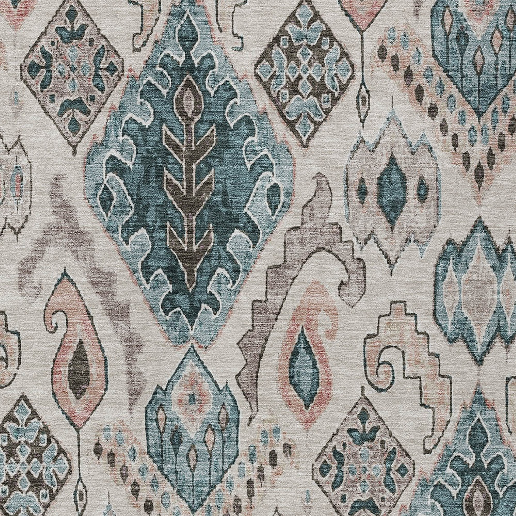 10' X 14' Beige Teal Blue And Copper Moroccan Washable Indoor Outdoor Area Rug - 1 - Sports & Outdoor