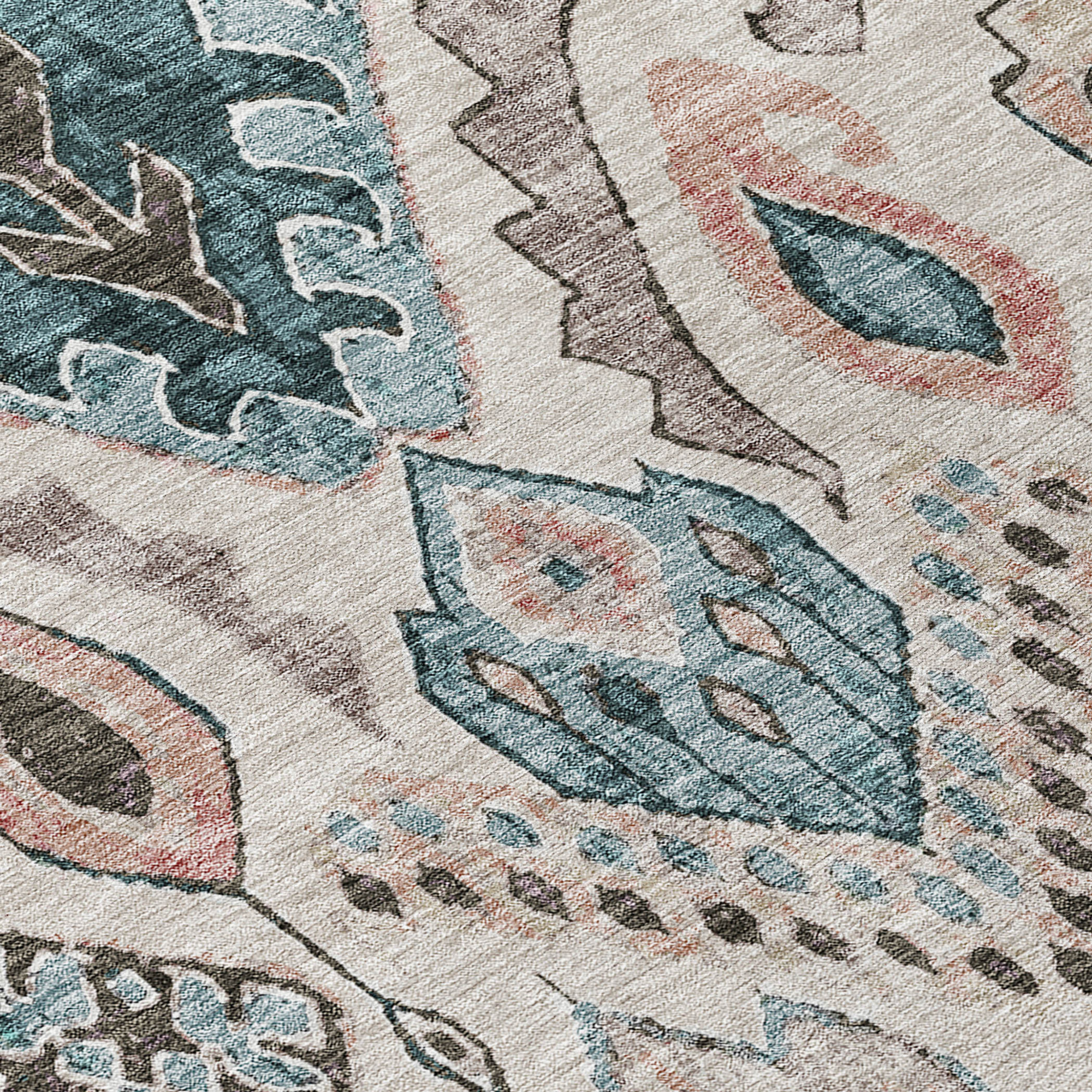 10' X 14' Beige Teal Blue And Copper Moroccan Washable Indoor Outdoor Area Rug - 1 - Sports & Outdoor