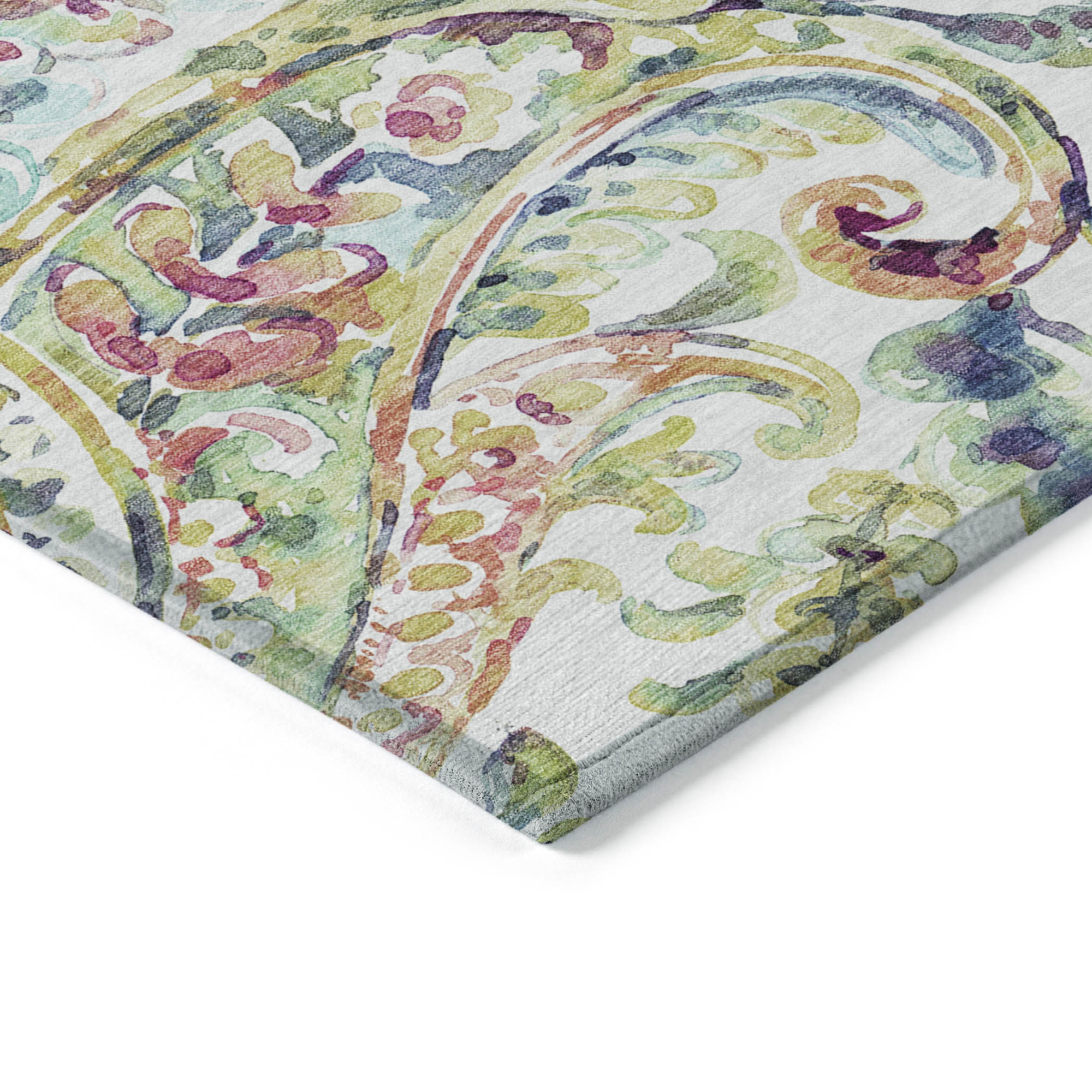 10' X 14' Ivory Fern Green And Artichoke Green Paisley Washable Indoor Outdoor Area Rug - 1 - Sports & Outdoor