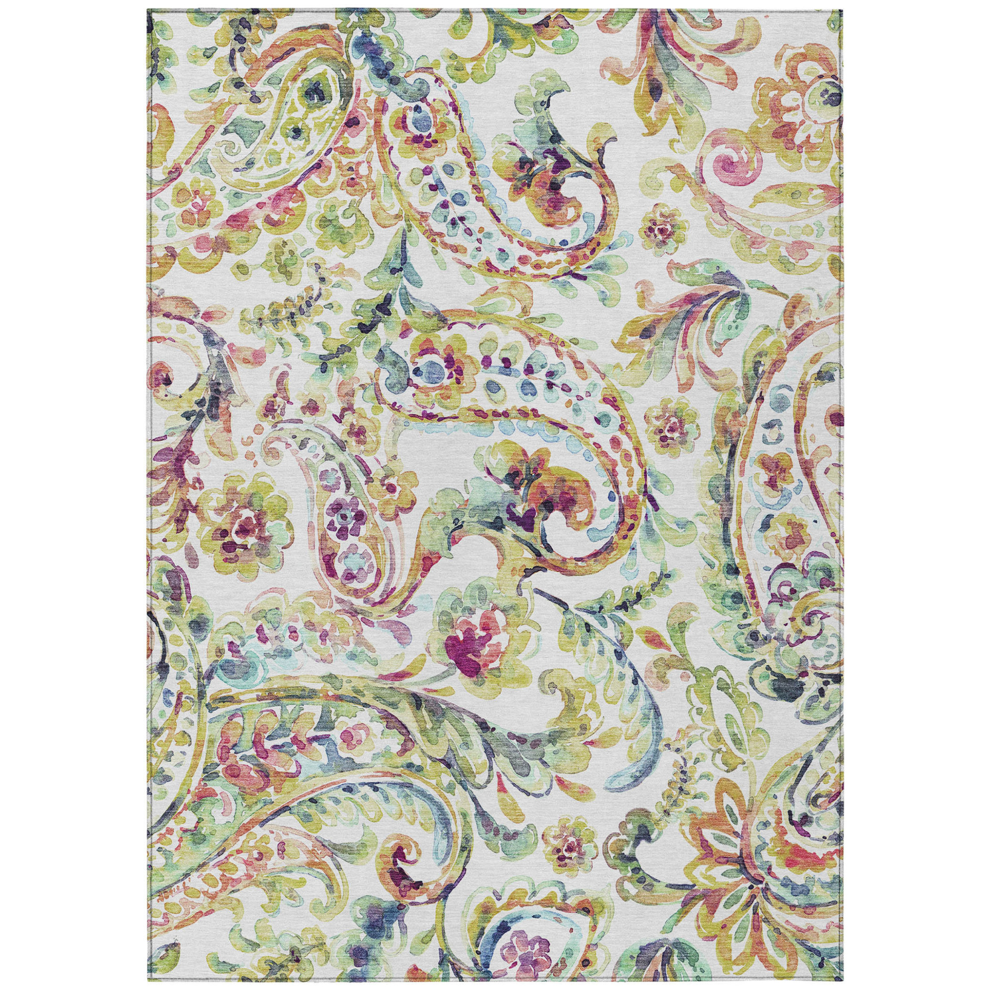 10' X 14' Ivory Fern Green And Artichoke Green Paisley Washable Indoor Outdoor Area Rug - 1 - Sports & Outdoor