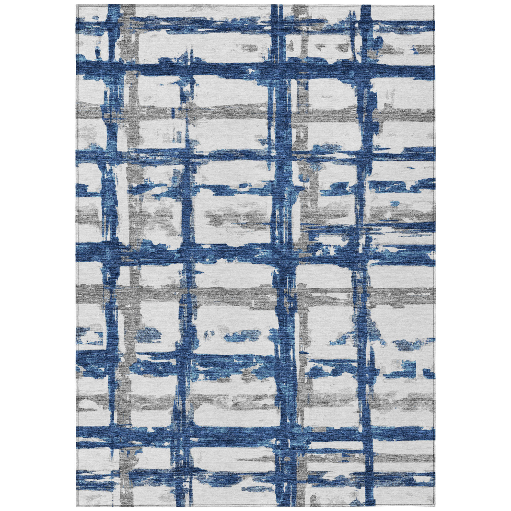 10' X 14' Navy Blue Gray And Silver Striped Washable Indoor Outdoor Area Rug - 1 - Sports & Outdoor