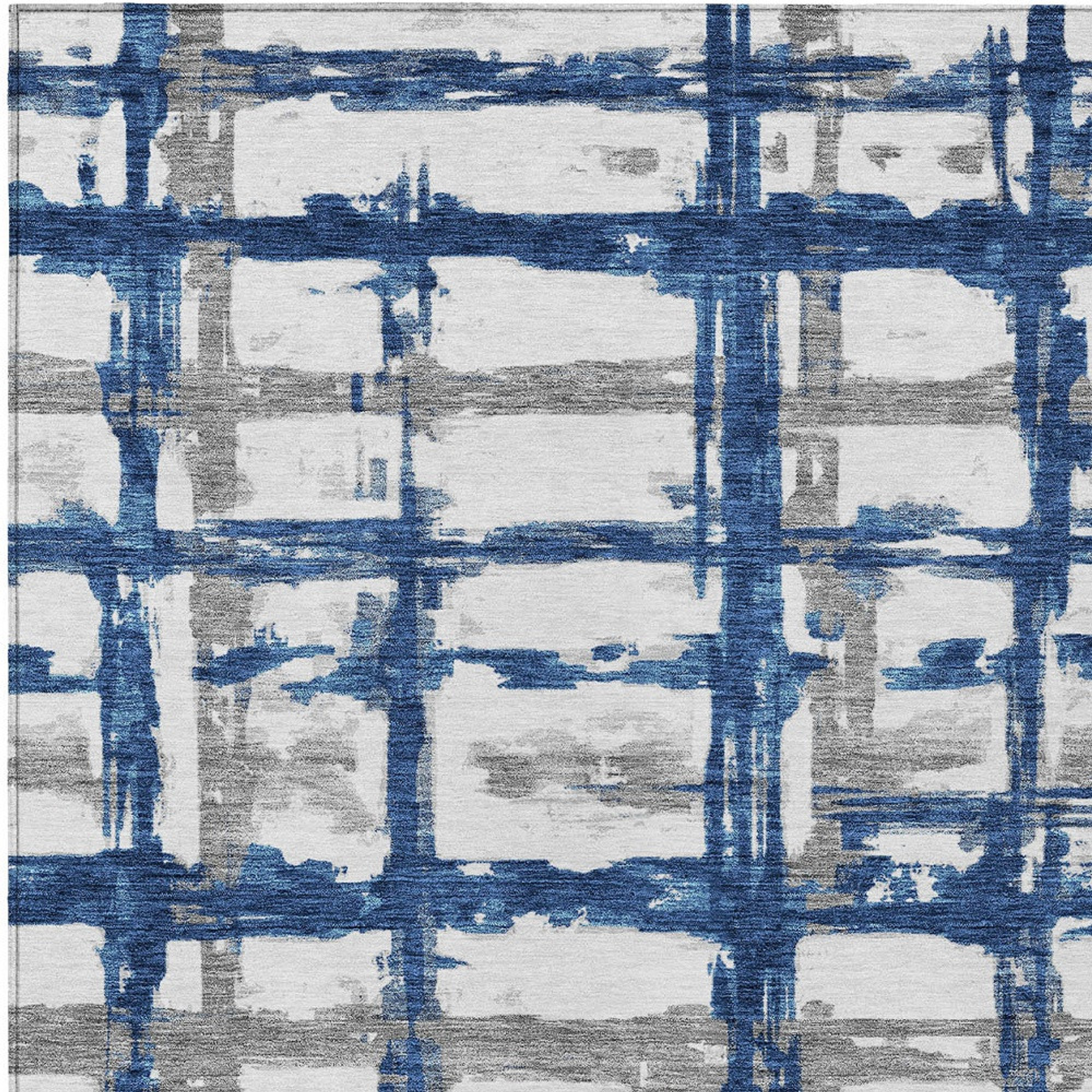 10' X 14' Navy Blue Gray And Silver Striped Washable Indoor Outdoor Area Rug - 1 - Sports & Outdoor