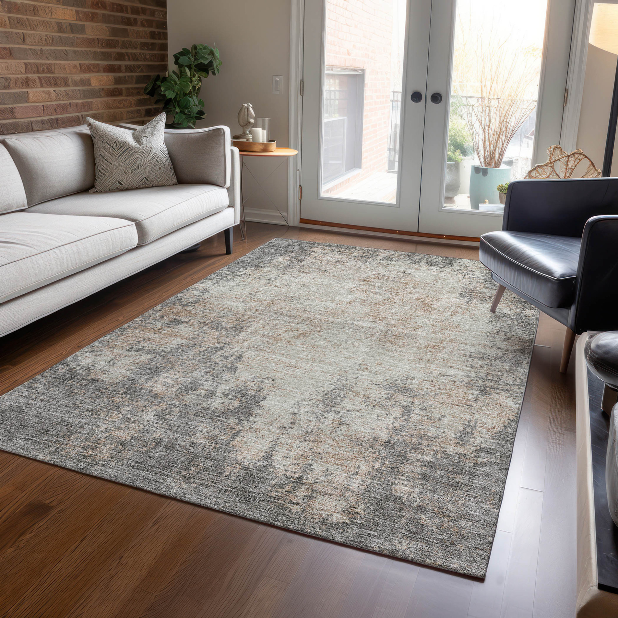 10' X 14' Taupe And Ivory Abstract Washable Indoor Outdoor Area Rug - 1 - Sports & Outdoor