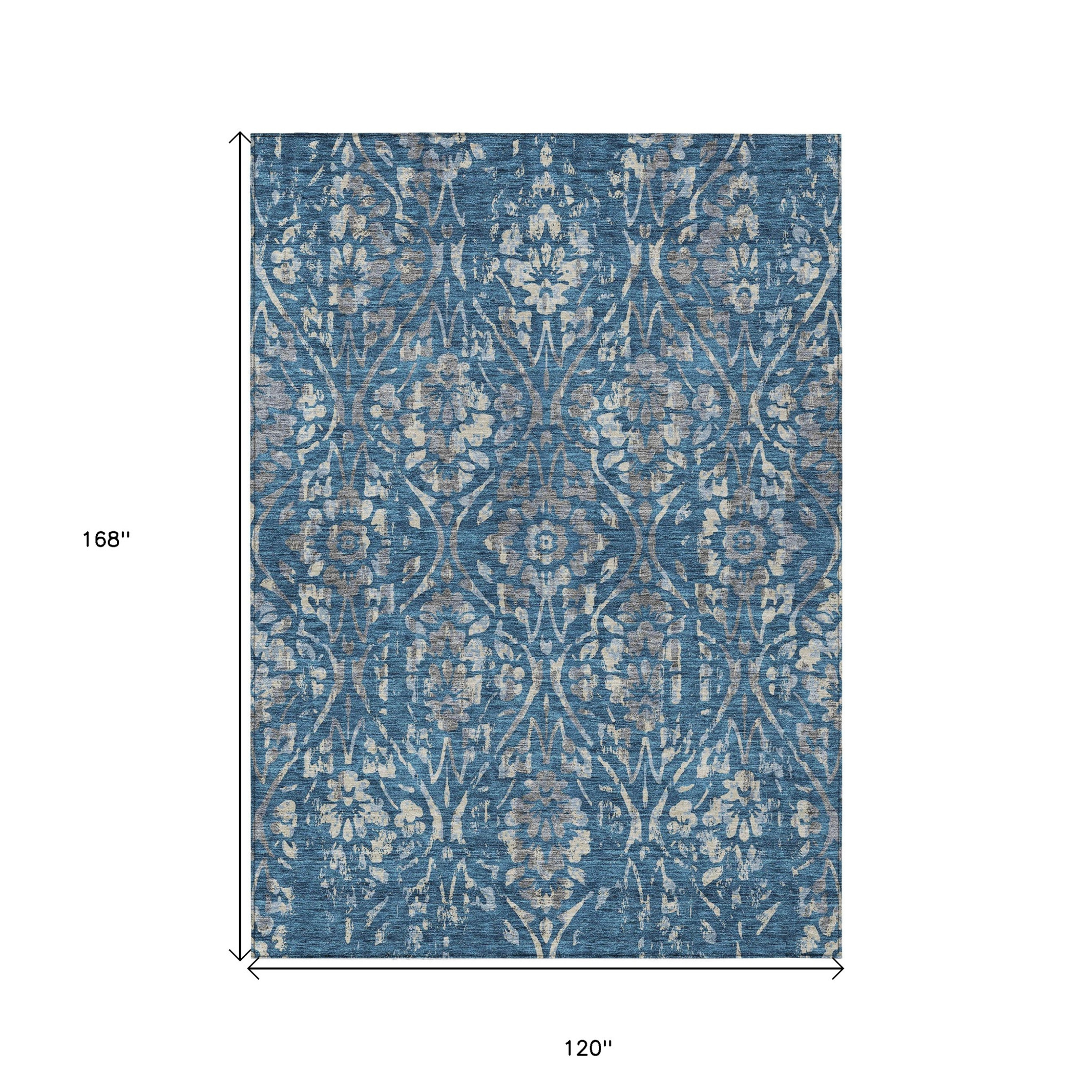 10' X 14' Blue And Ivory Floral Washable Indoor Outdoor Area Rug - 1 - Sports & Outdoor